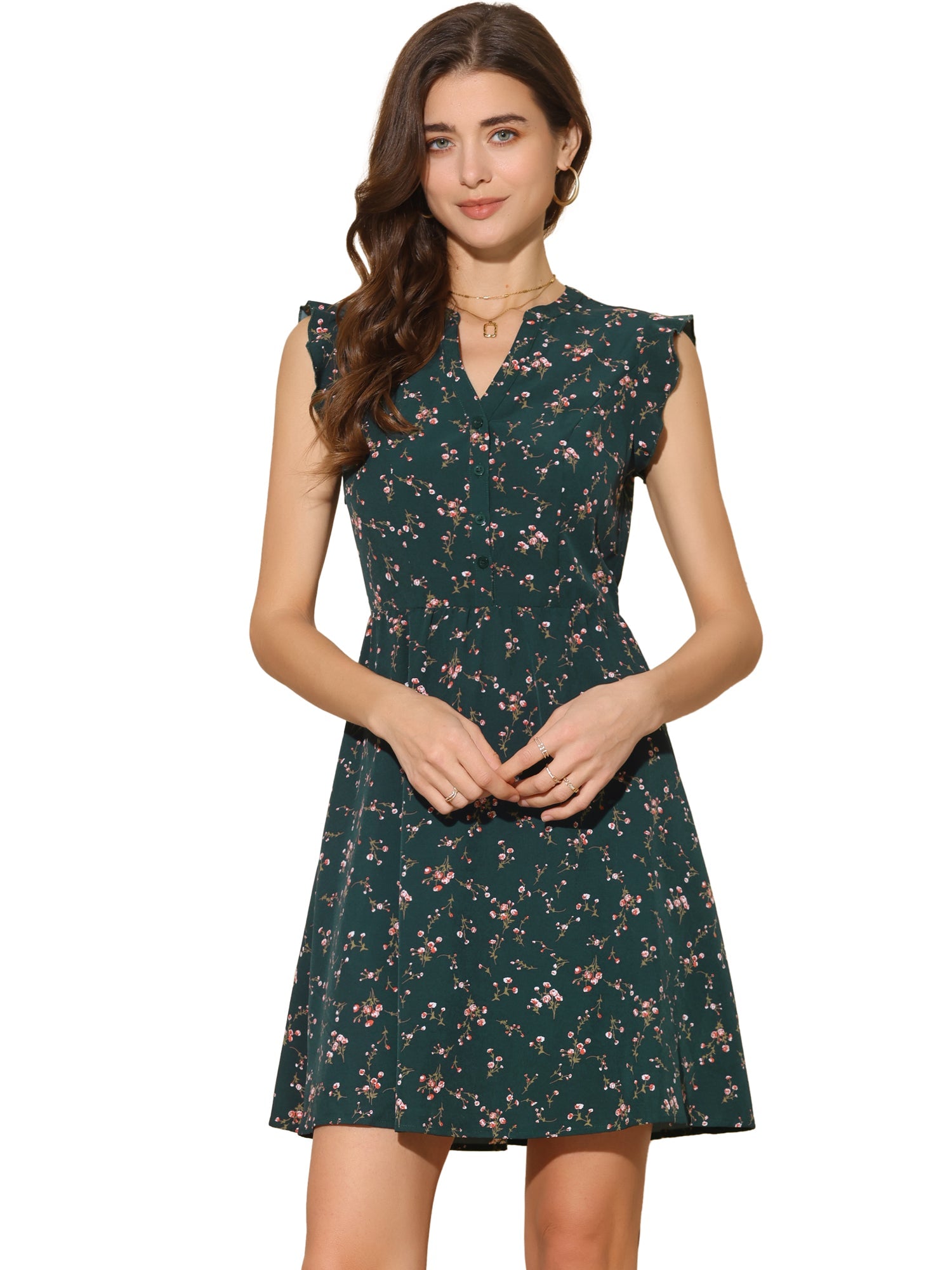 Flutter Sleeve Ruffle A-Line Flowy Chiffon Dress