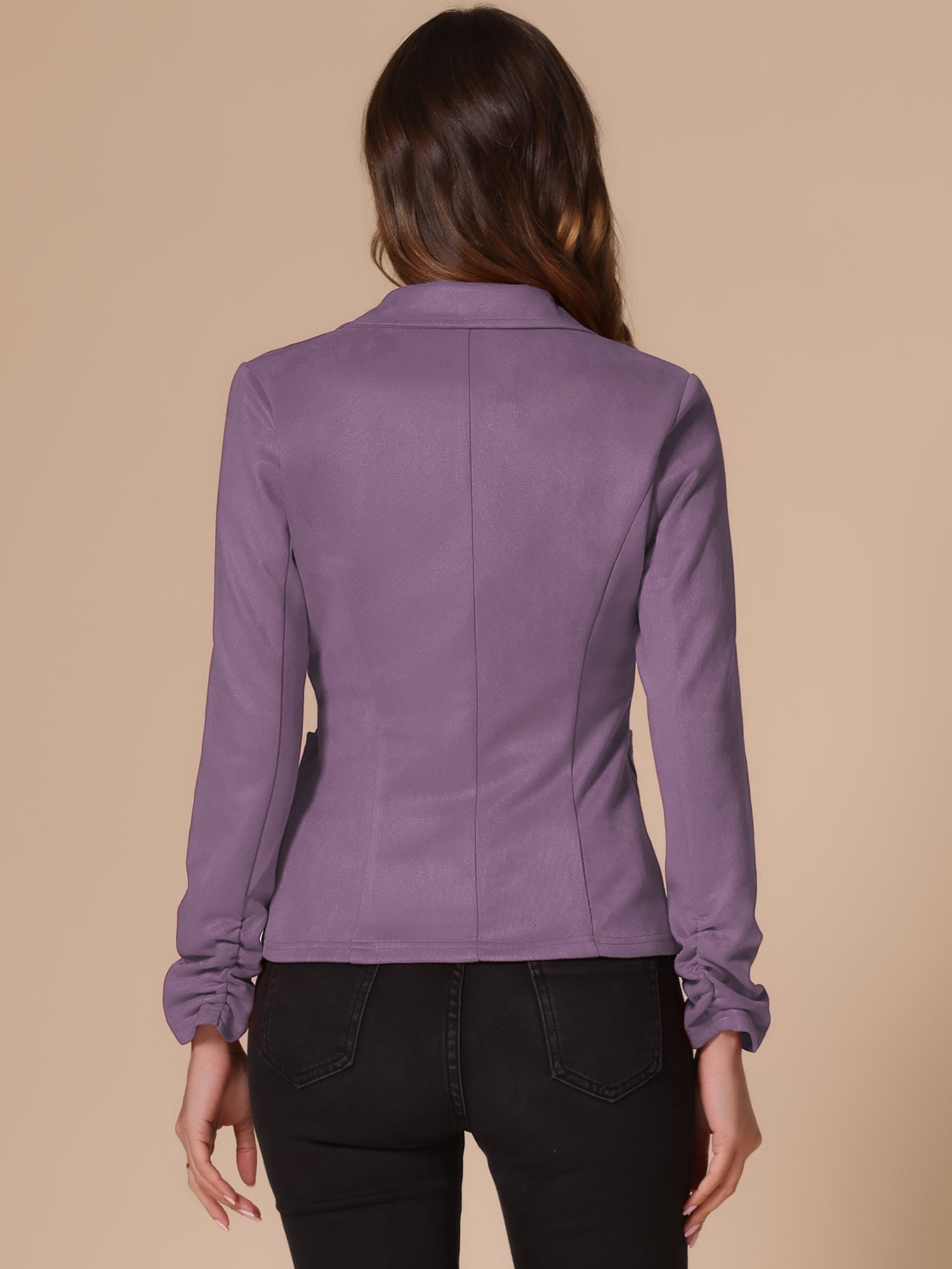 Long Sleeve Casual Open Front Drawstring Faux Suede Blazer