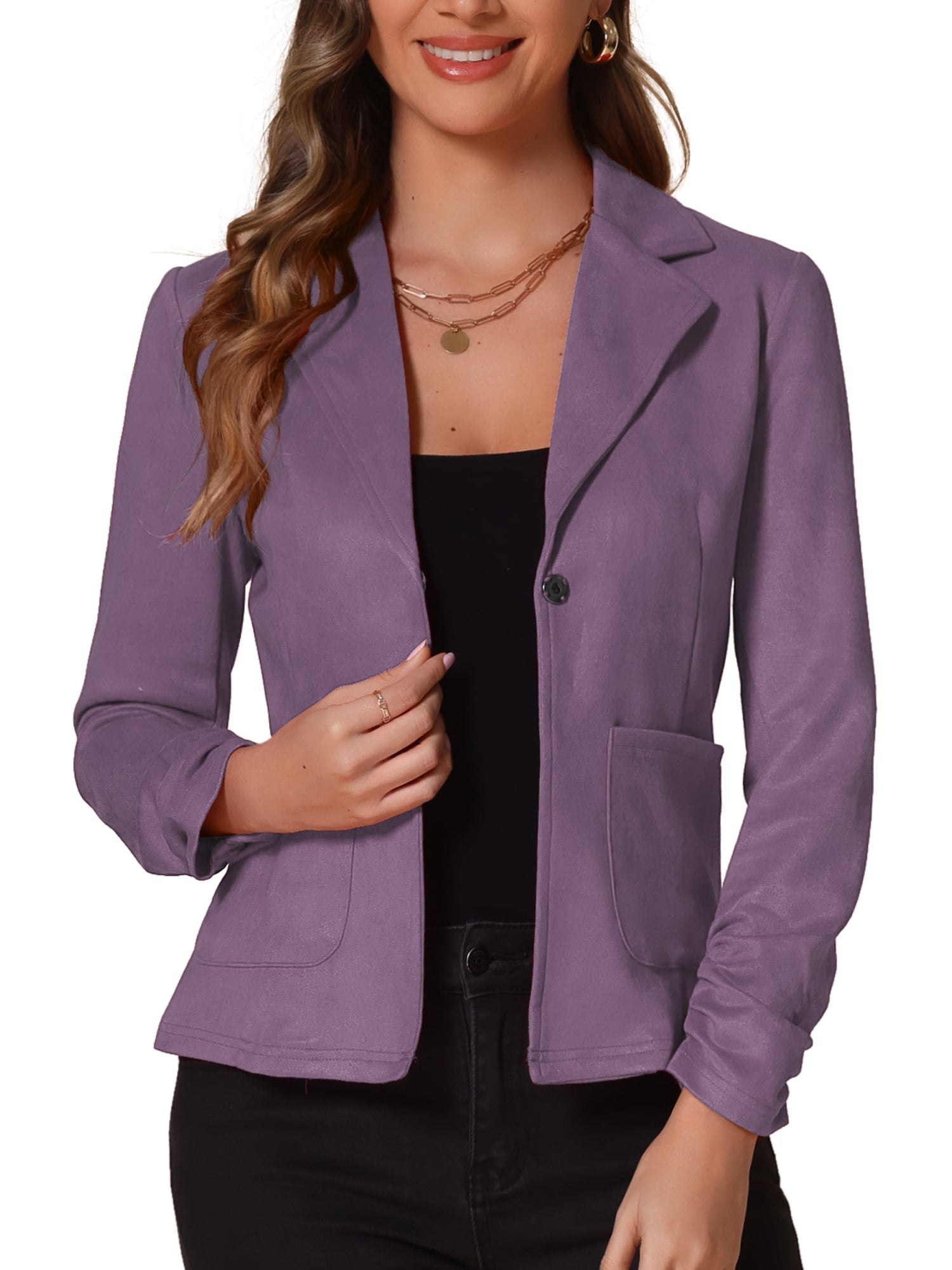 Long Sleeve Casual Open Front Drawstring Faux Suede Blazer
