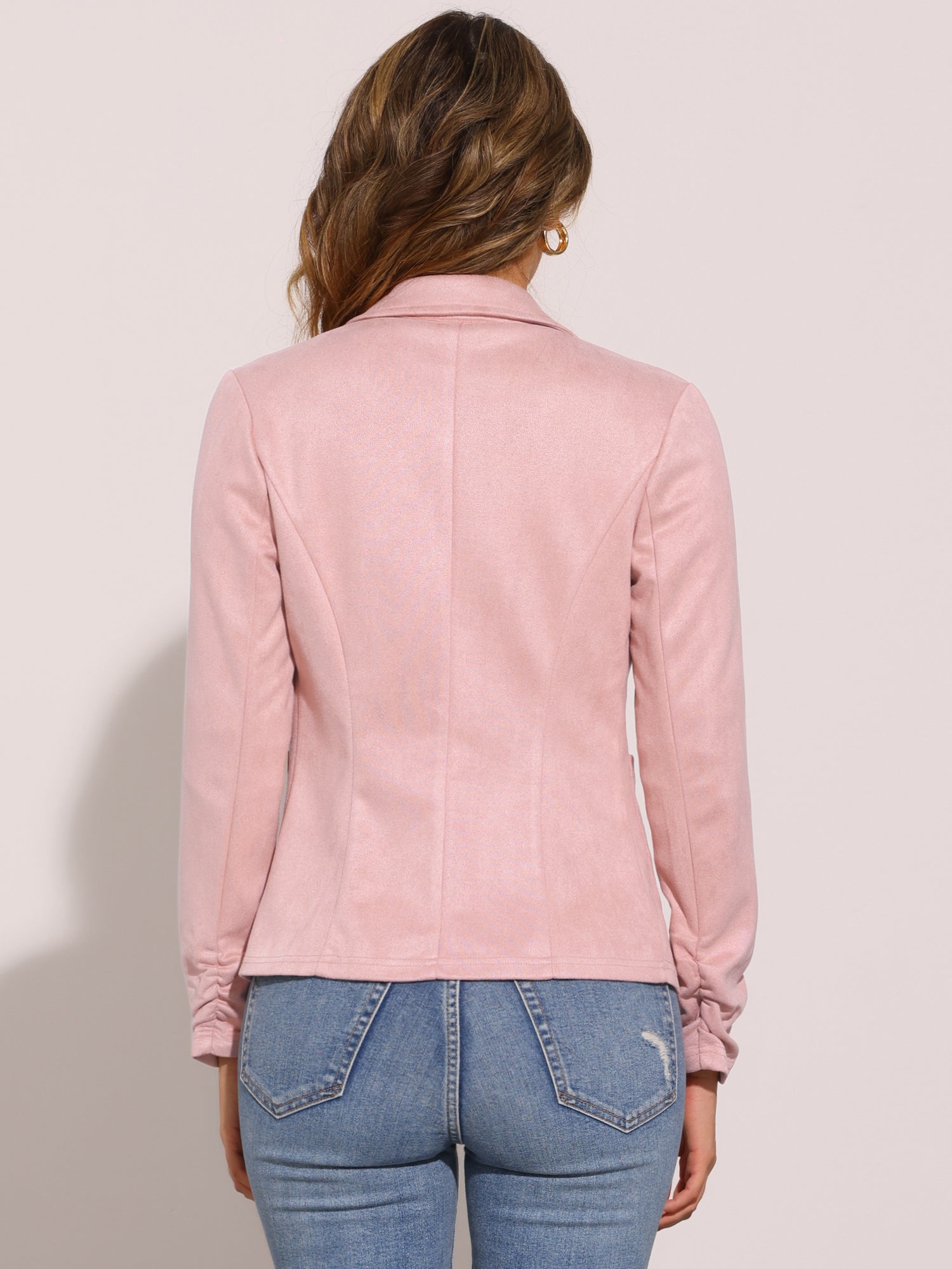 Long Sleeve Casual Open Front Drawstring Faux Suede Blazer