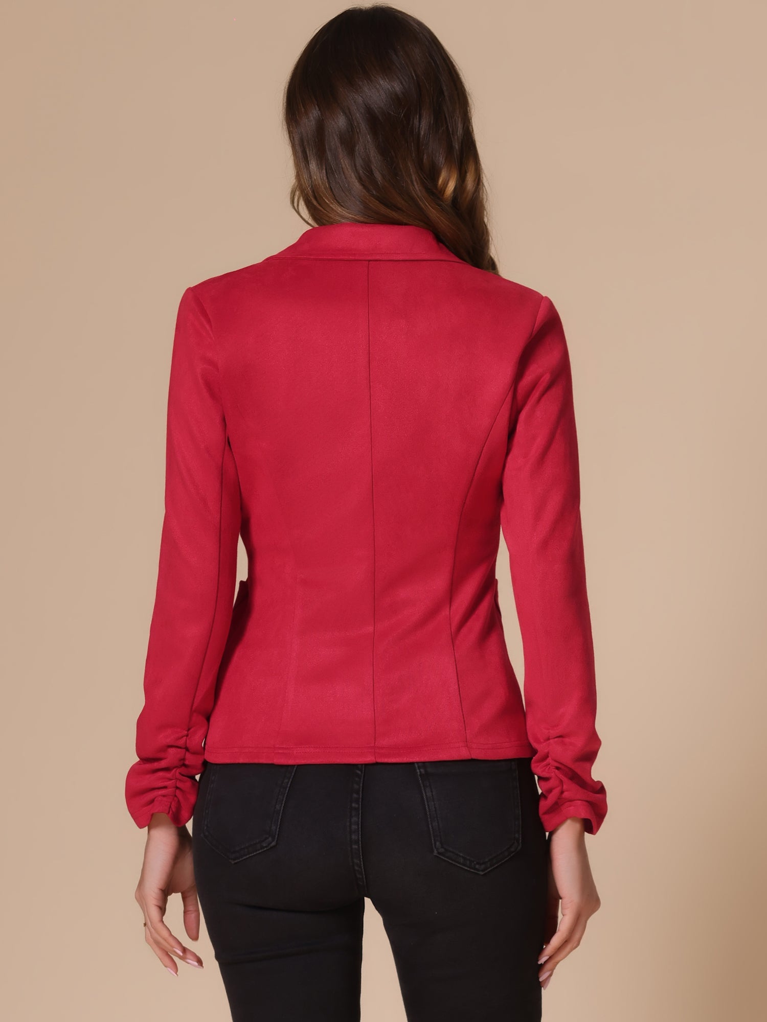 Long Sleeve Casual Open Front Drawstring Faux Suede Blazer