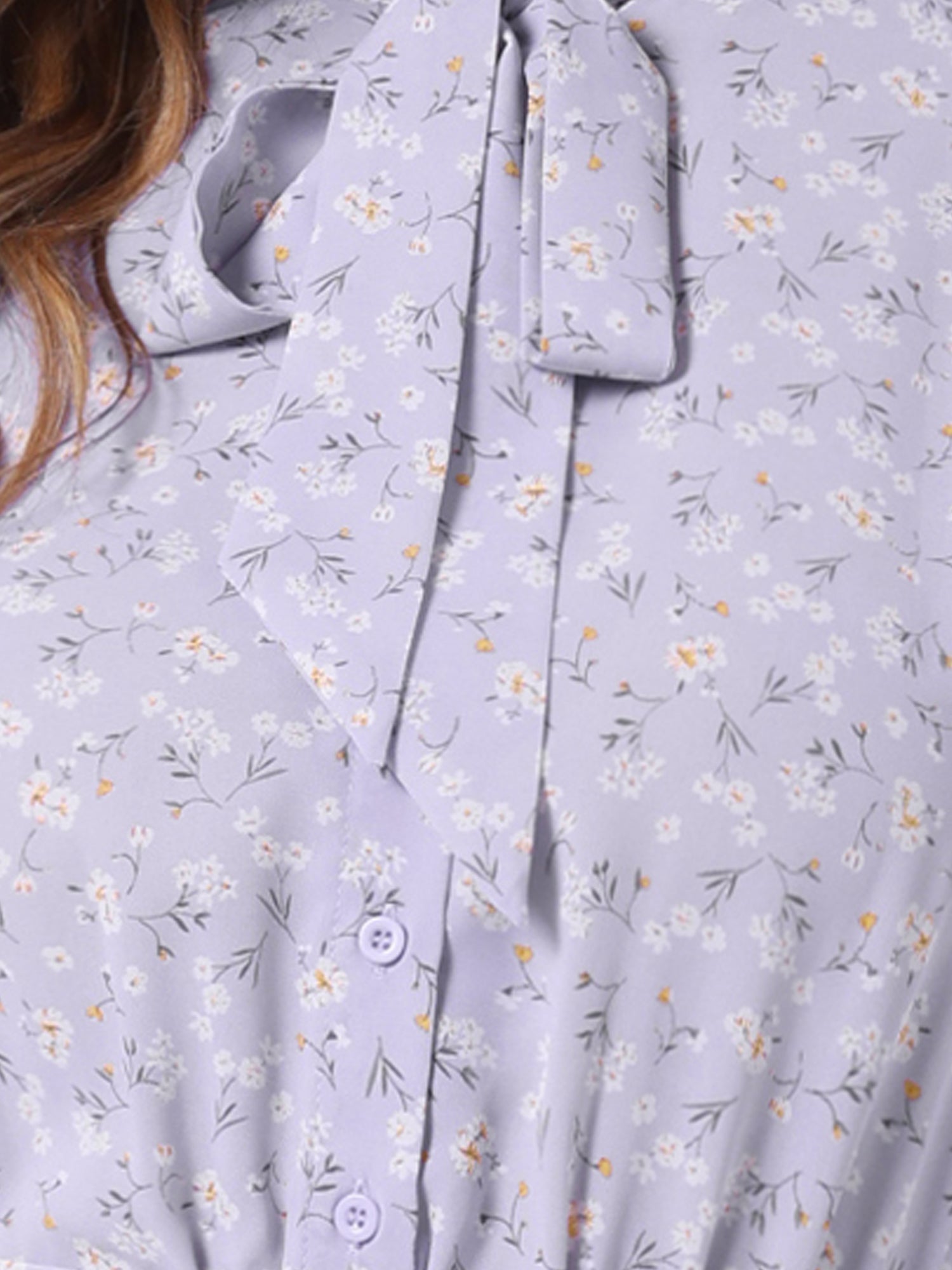 Tie Neck Chiffon Long Sleeve Belted Vintage Floral Dress