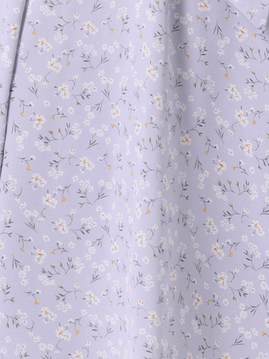 Tie Neck Chiffon Long Sleeve Belted Vintage Floral Dress