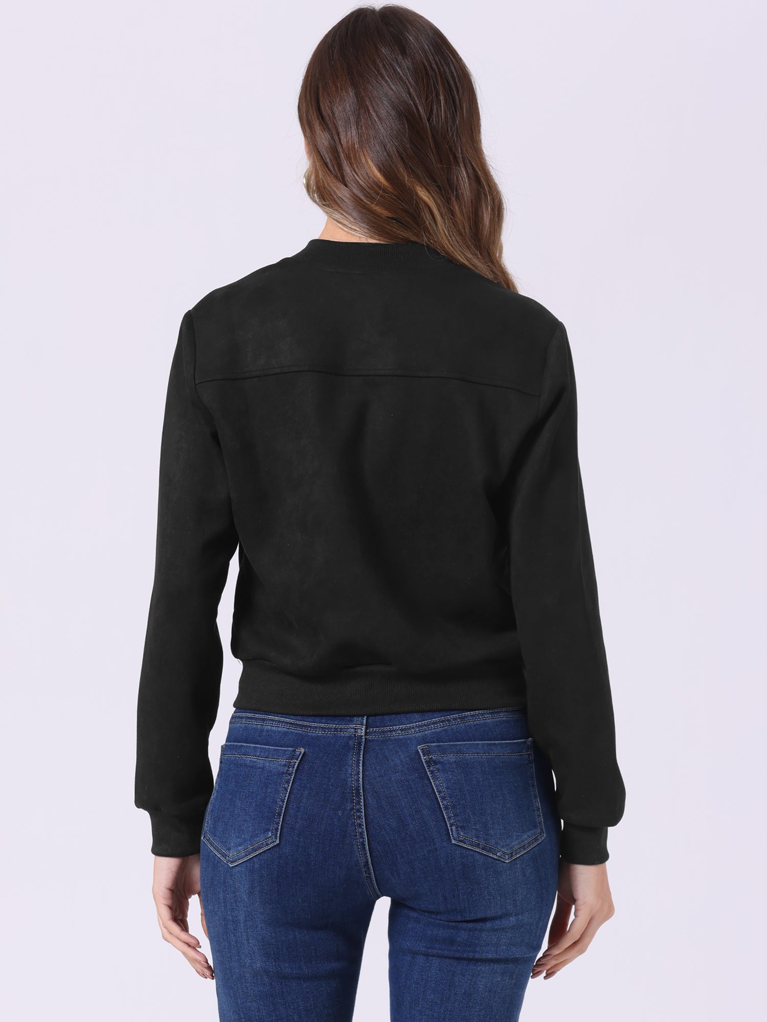Faux Suede Crop Stand Collar Zip Up Biker Moto Bomber Jackets