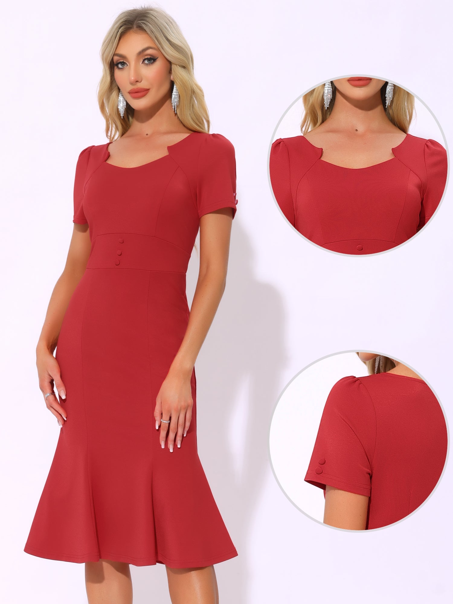 Vintage Work Cocktail Mermaid Sheath Fishtail Bodycon Midi Dress