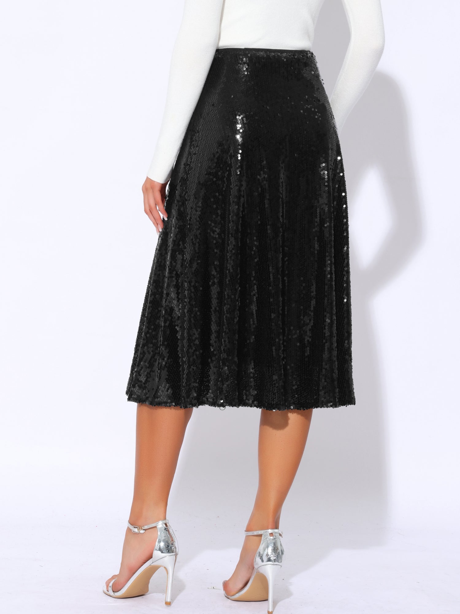 Sequin Sparkly High Waist Glitter Cocktail Party Midi Skirt