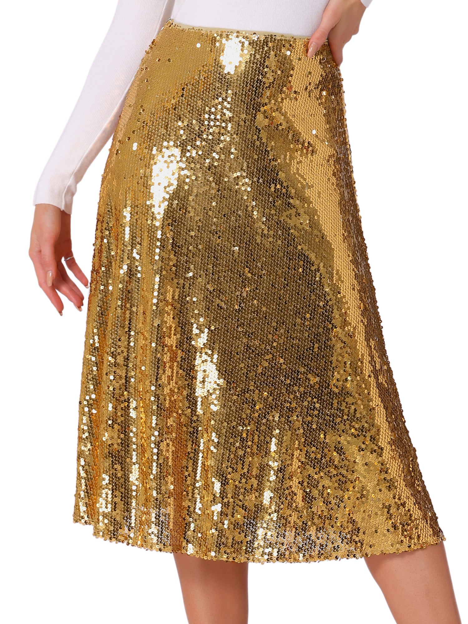 Sequin Sparkly High Waist Glitter Cocktail Party Midi Skirt