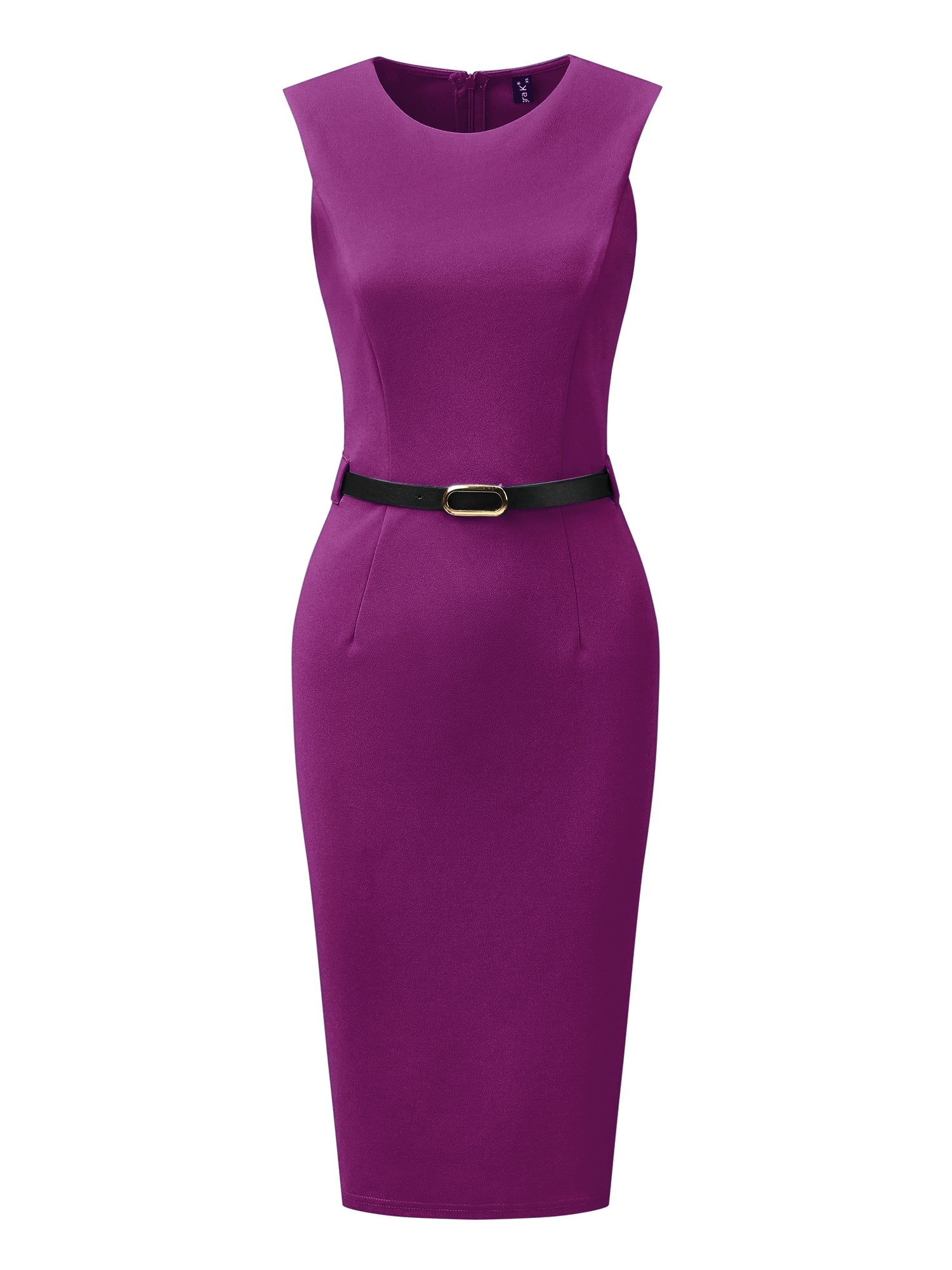 Belted Sheath Round Neck Sleeveless Casual Office Dress