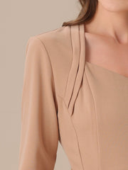 Work Office Dress 3/4 Sleeve Belted Sweetheart Neck Sheath Dress
