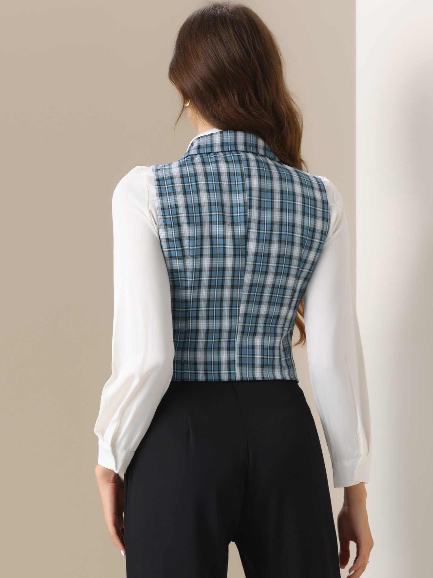 Plaid Waistcoat Notched Lapel Collar Single Breasted Vintage Vest