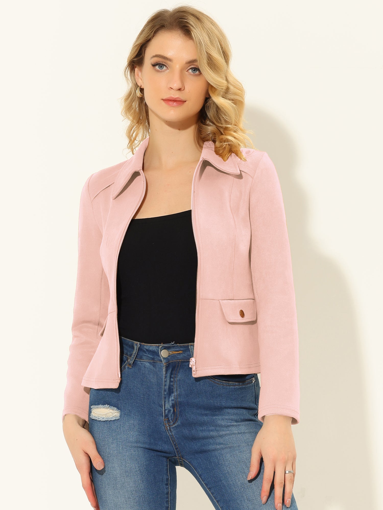 Faux Suede Jacket Short Zip Up Motorcycle Biker Coat