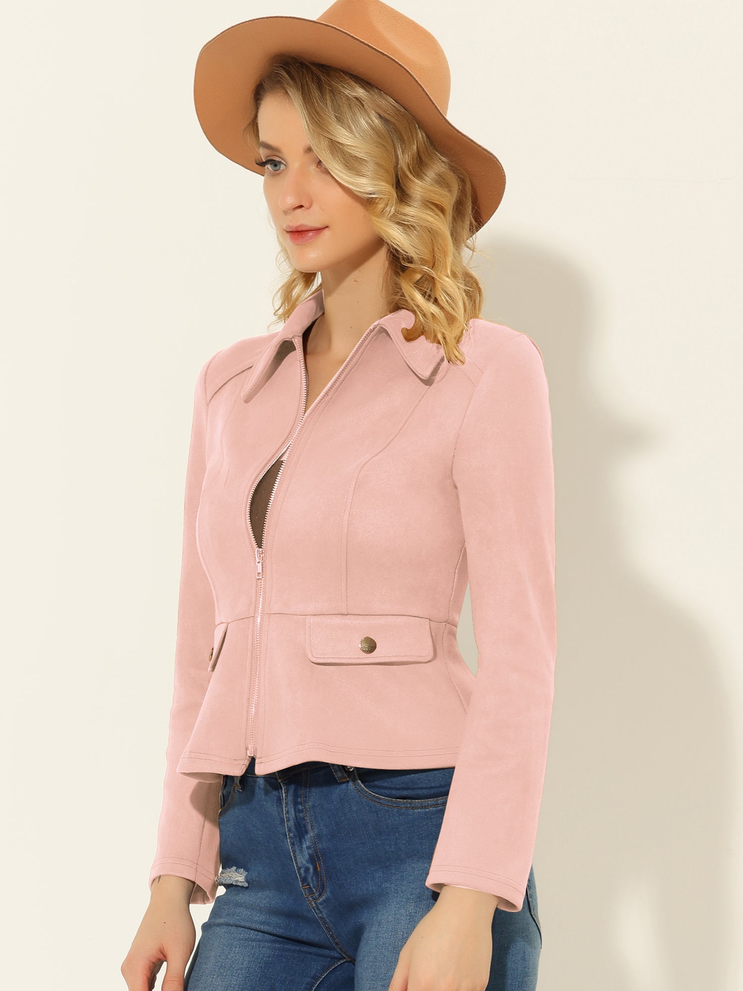 Faux Suede Jacket Short Zip Up Motorcycle Biker Coat