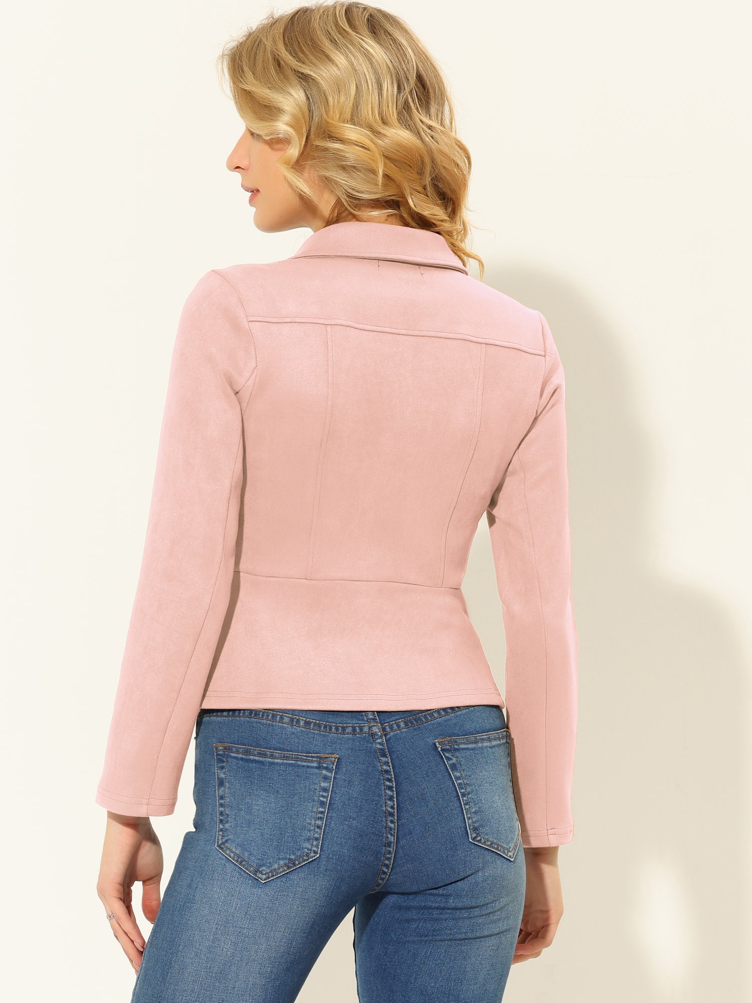 Faux Suede Jacket Short Zip Up Motorcycle Biker Coat
