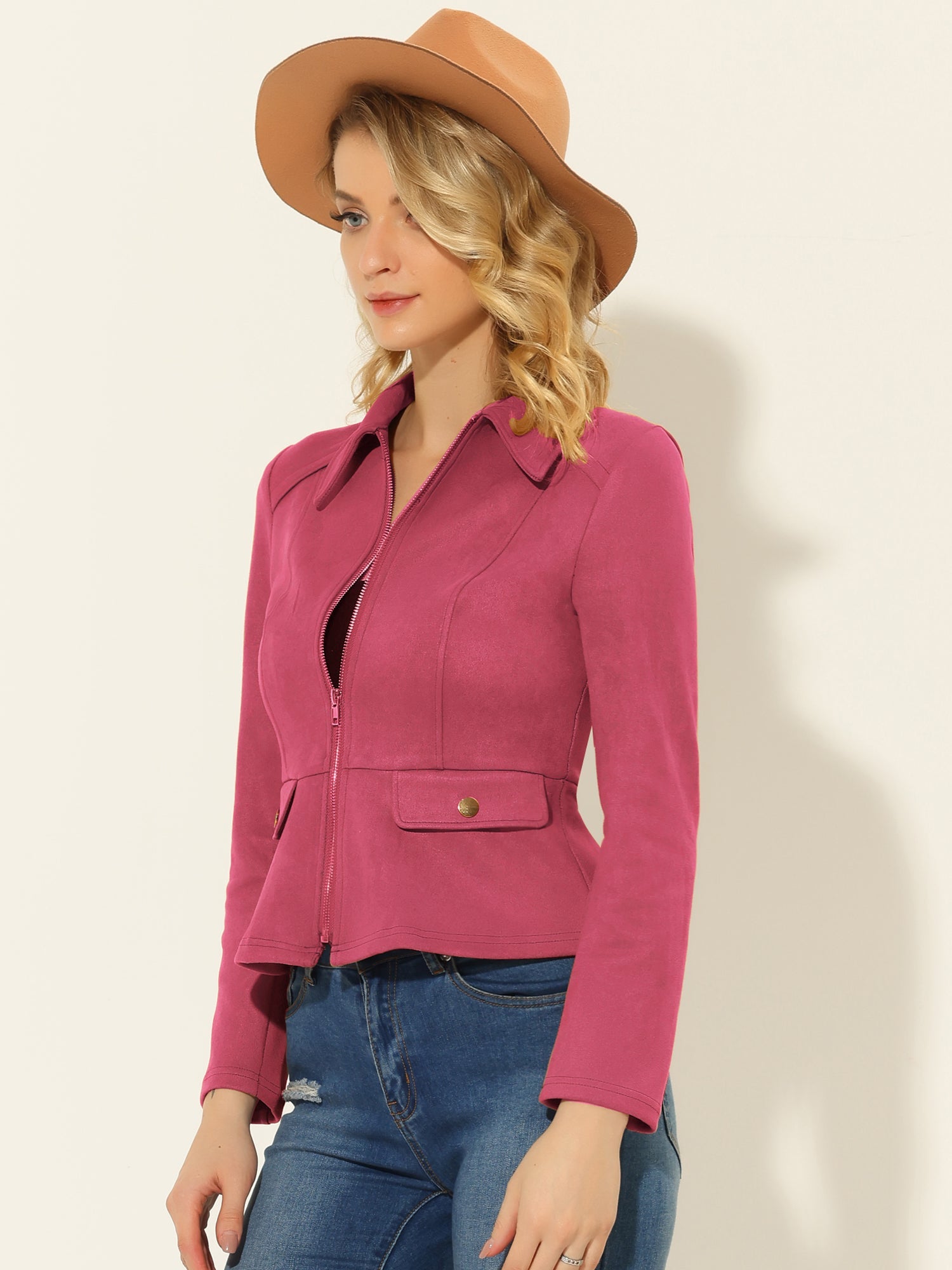 Faux Suede Jacket Short Zip Up Motorcycle Biker Coat
