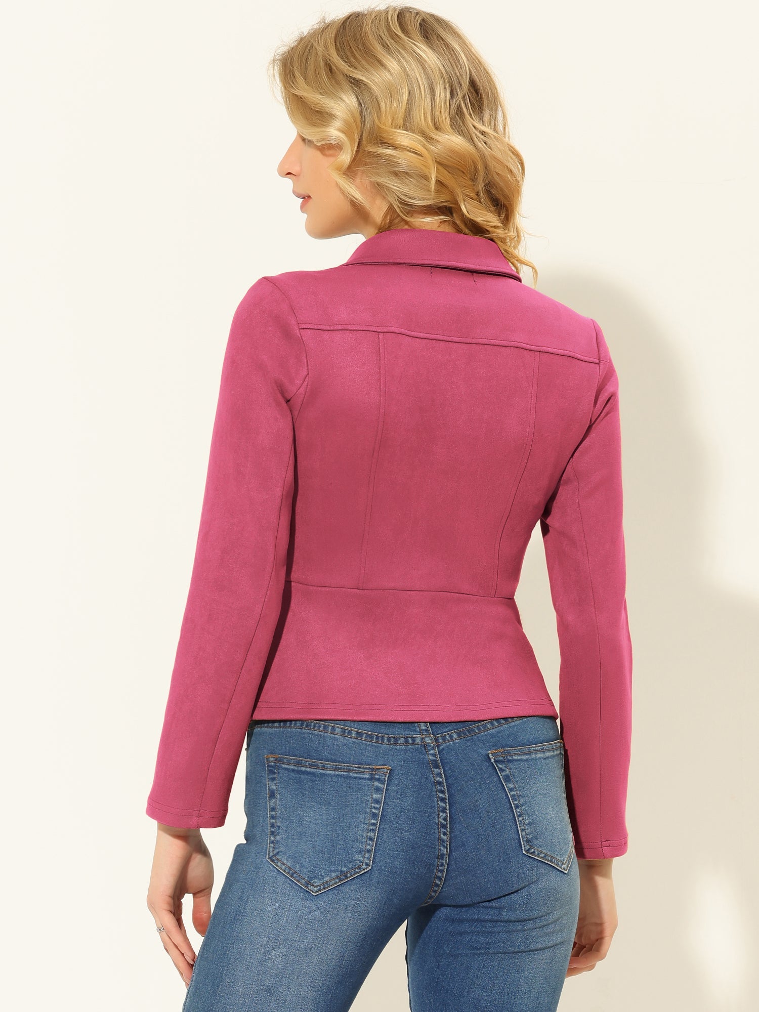 Faux Suede Jacket Short Zip Up Motorcycle Biker Coat