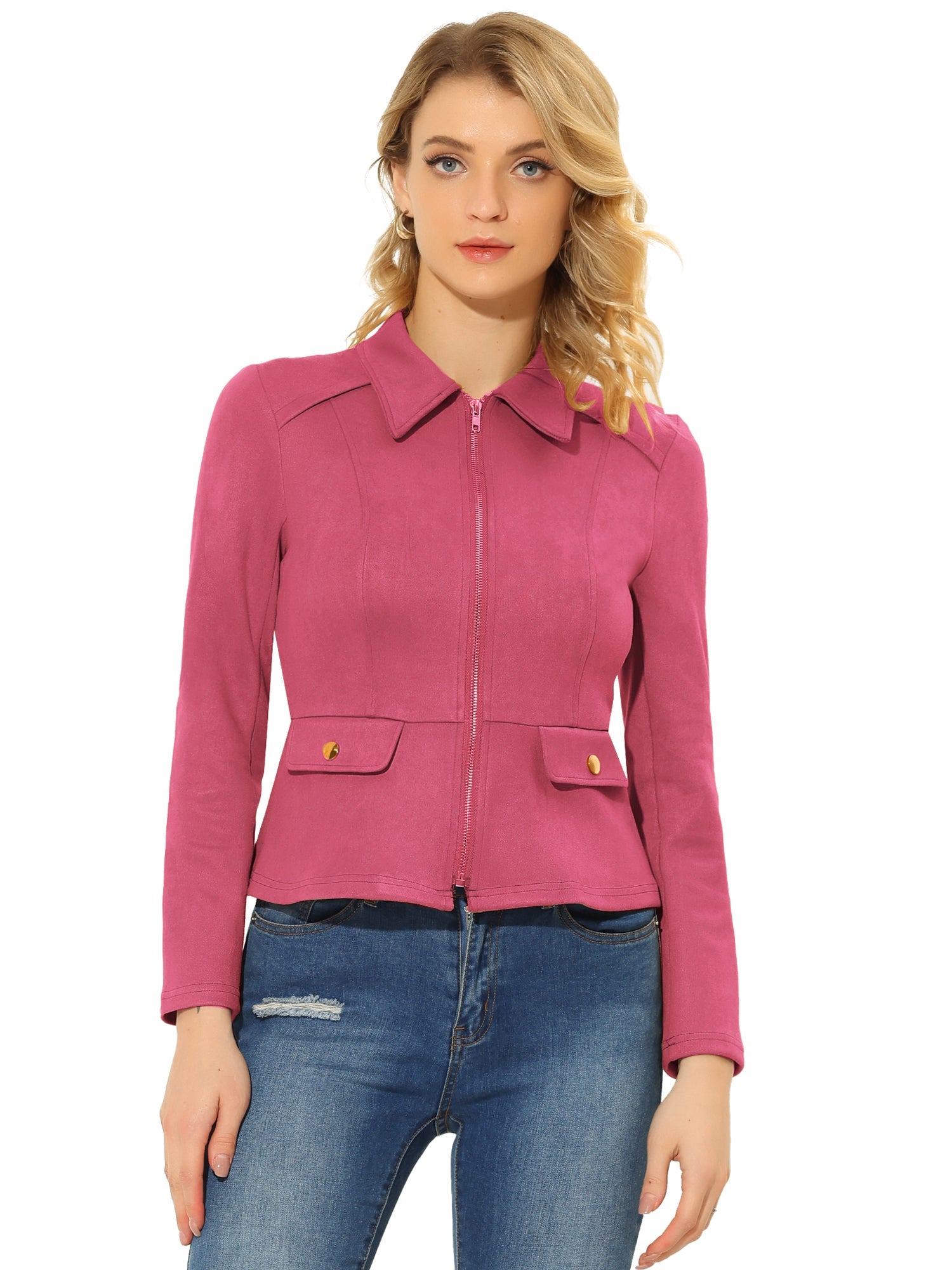 Faux Suede Jacket Short Zip Up Motorcycle Biker Coat