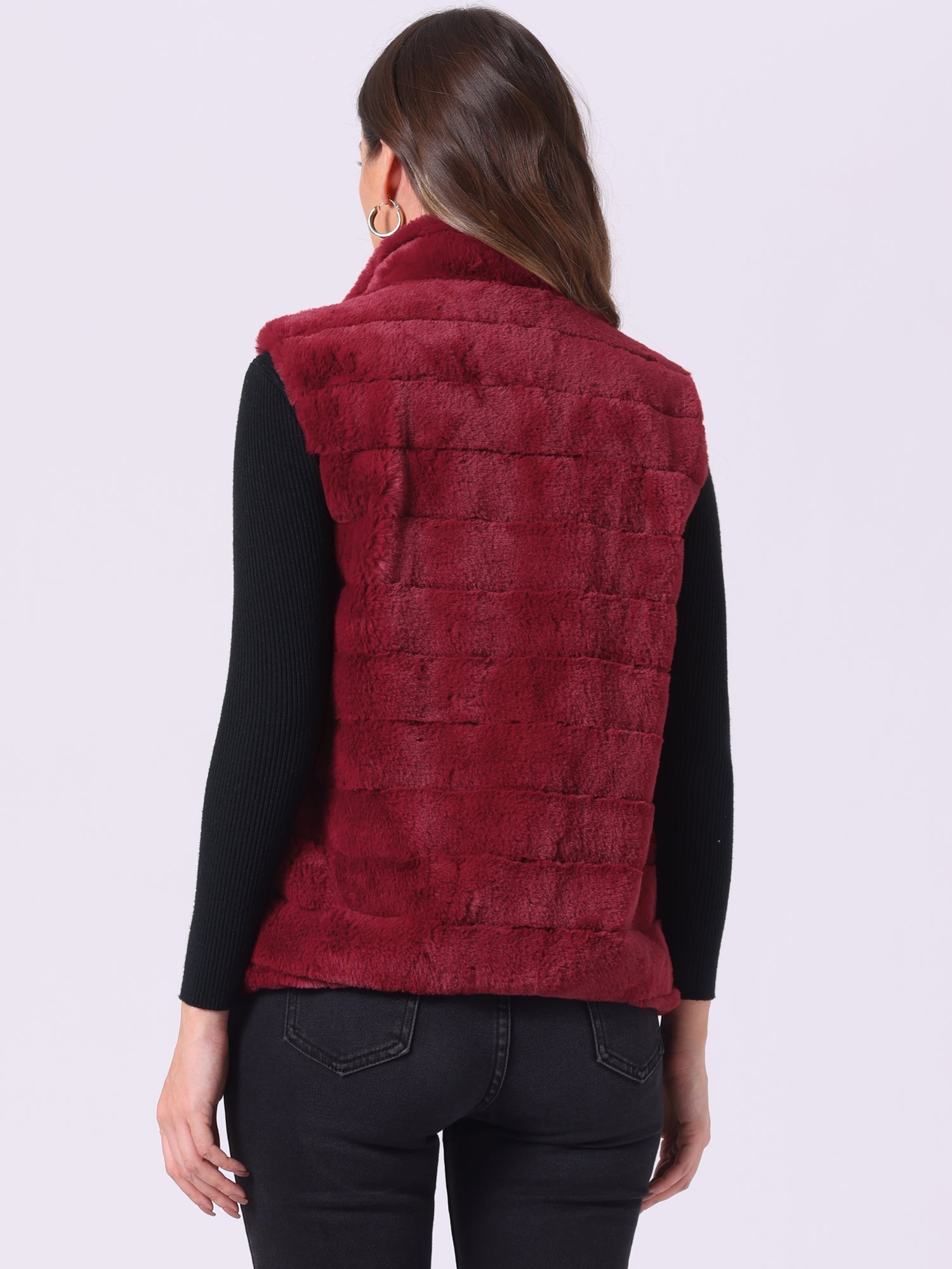 Fluffy Vest Jacket Stand Collar Sleeveless Faux Fur Coat