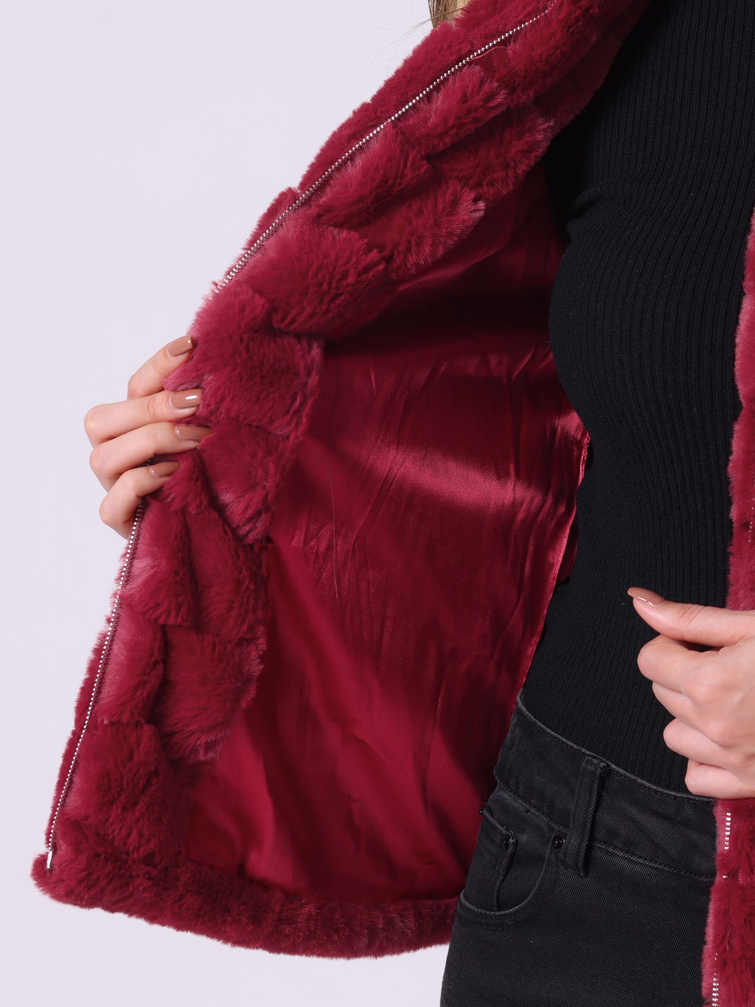 Fluffy Vest Jacket Stand Collar Sleeveless Faux Fur Coat