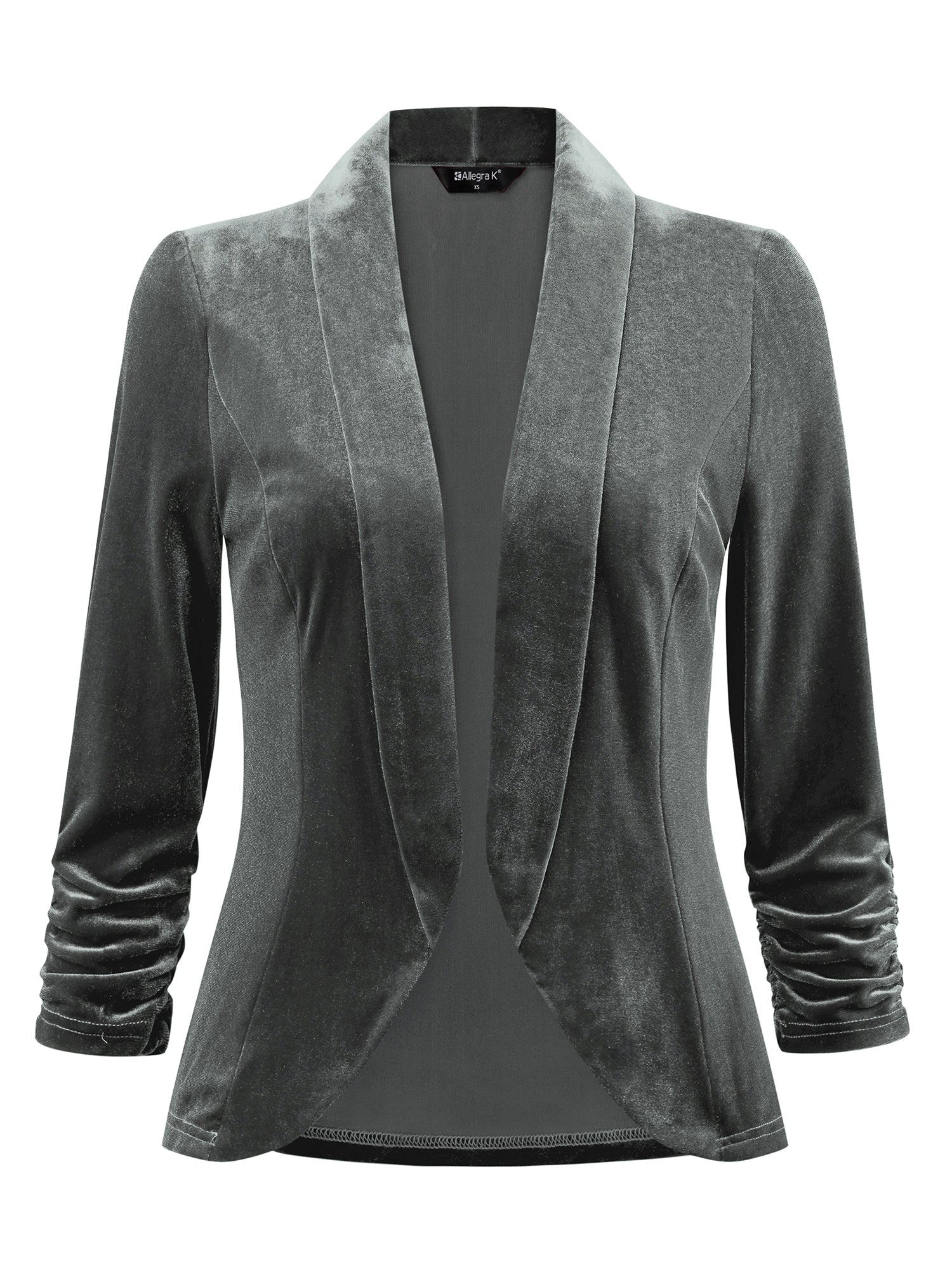 Lapel Collar Velvet Solid Office Work Open Front Blazer