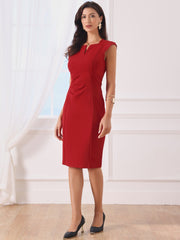 Sheath Pencil Sleeveless Pleated Front Elegant Business Dress