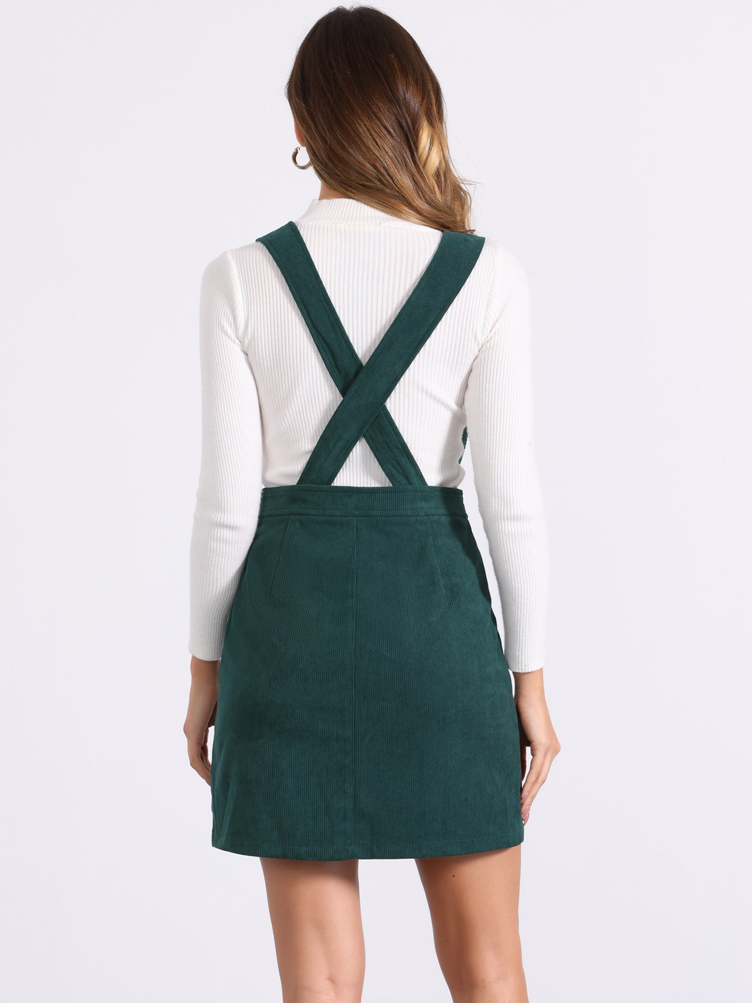 Corduroy Overall V Neck Strap Mini Pinafore Dress