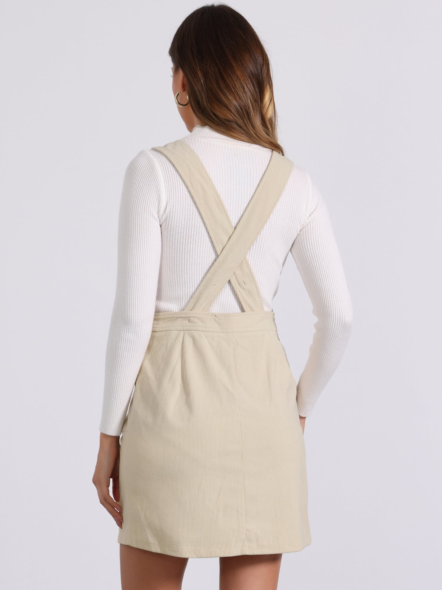Corduroy Overall V Neck Strap Mini Pinafore Dress