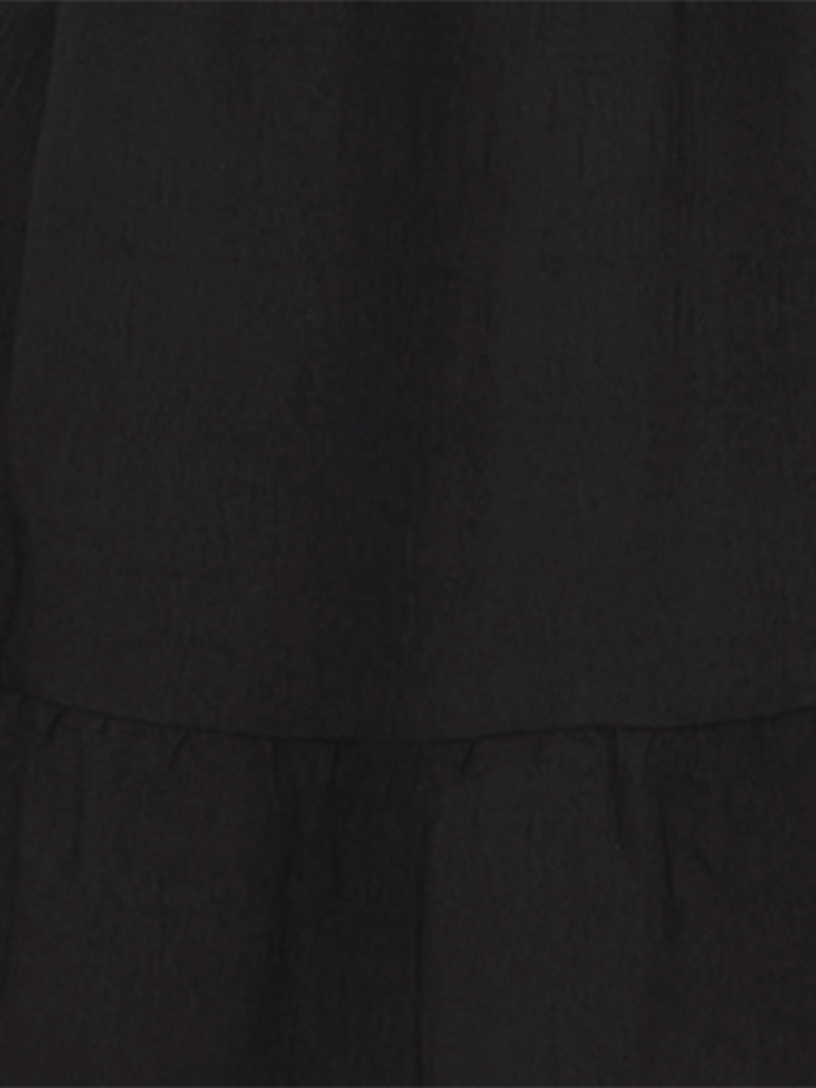 Mock Neck Ruffled Textured Cap Sleeve Tiered Midi Dress