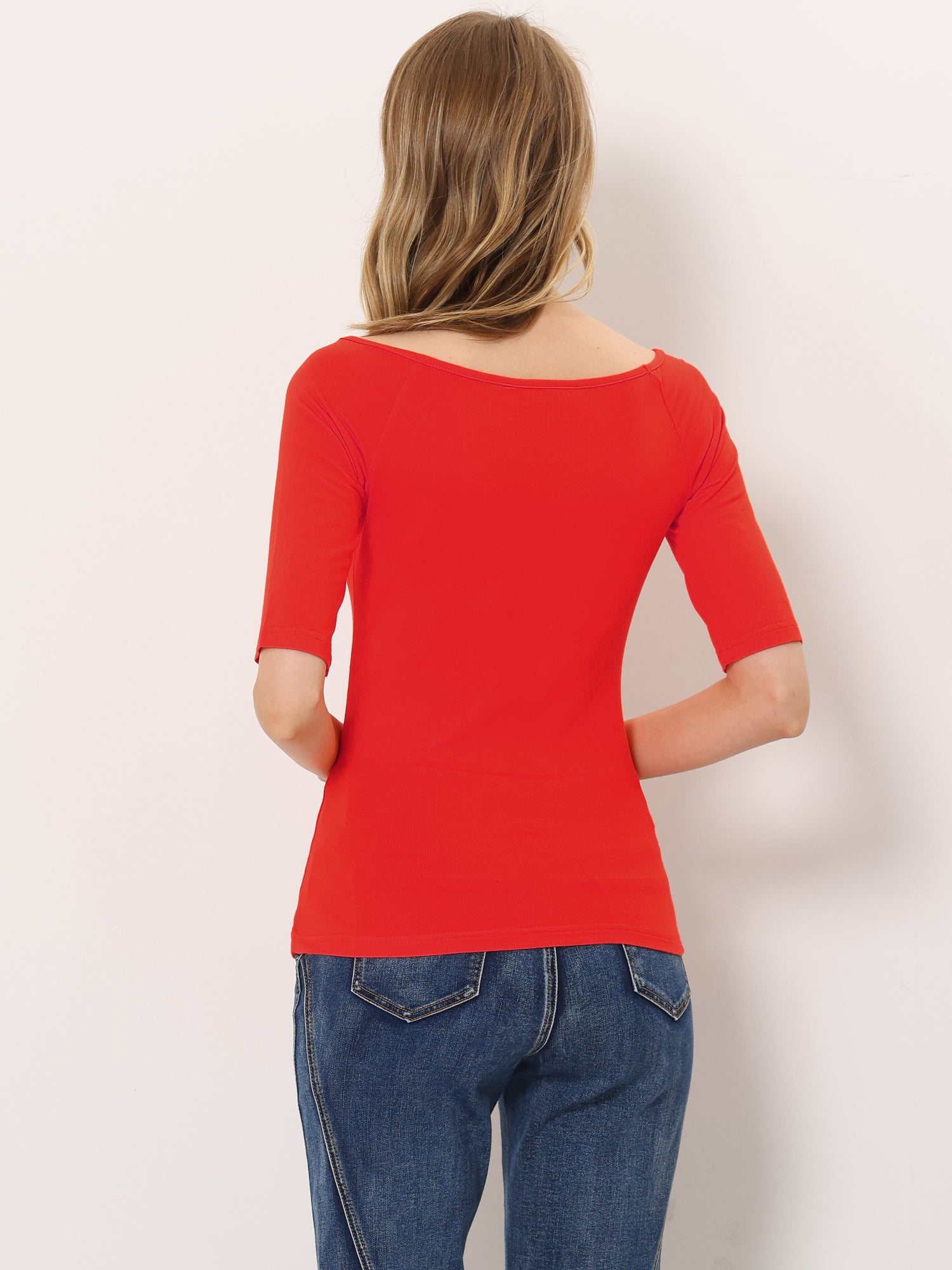 Half Sleeves Scoop Neck Fitted Layering Soft T-Shirt