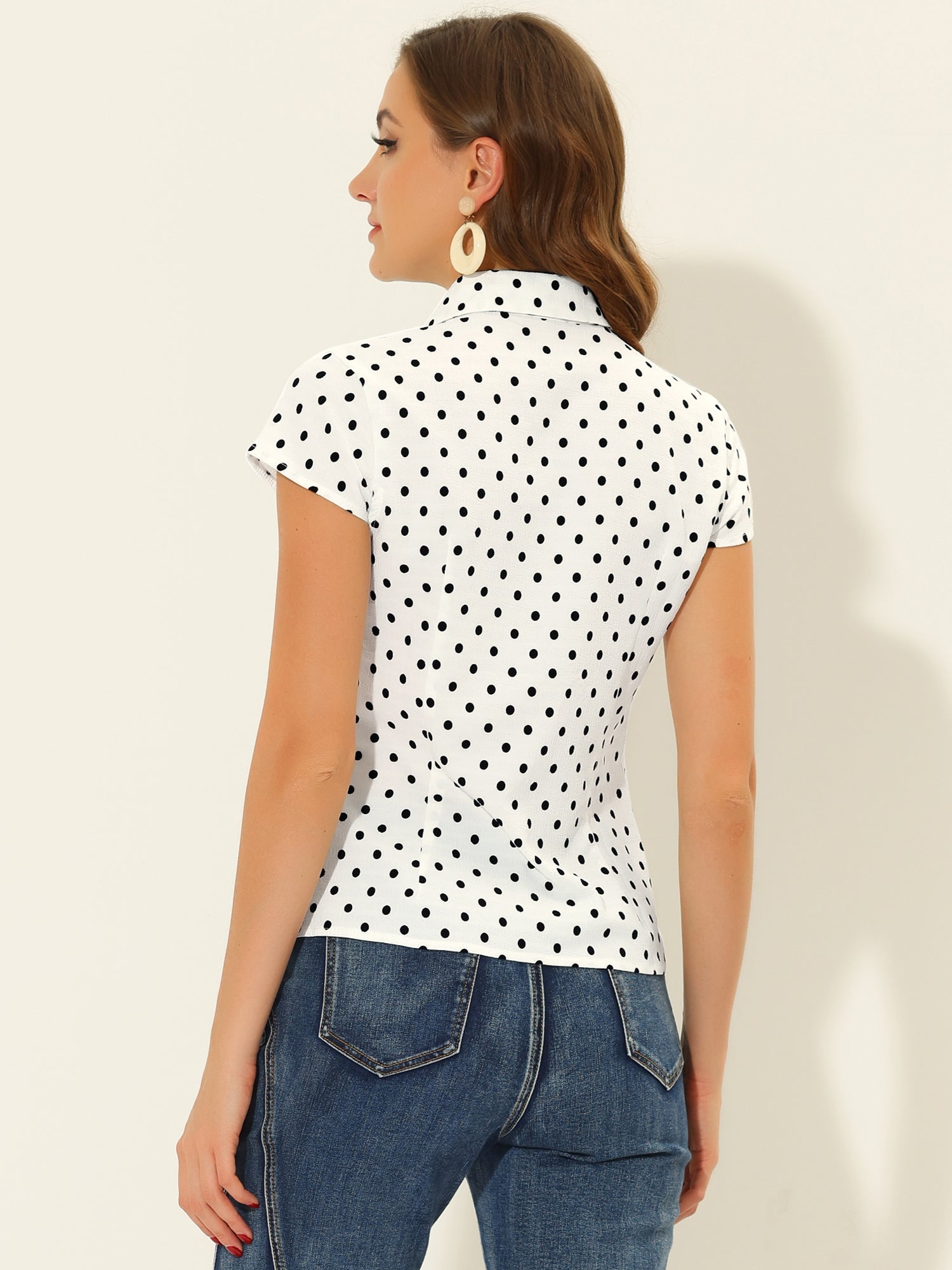 Short Sleeve Tops Vintage Polka Dots Button Up Shirt