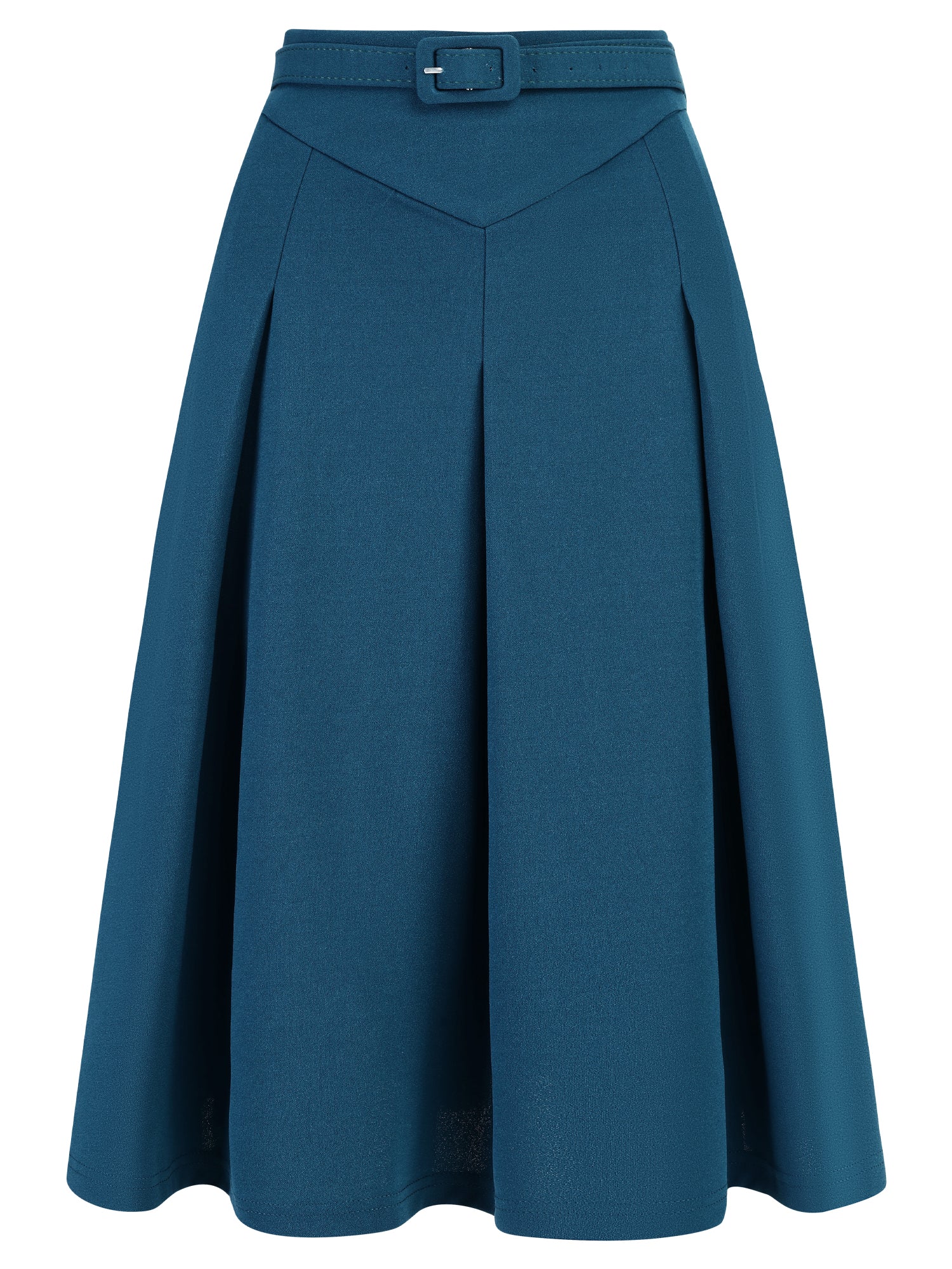 Women's A-Line Belted Waist Casual Midi Flare Pleated Skirt