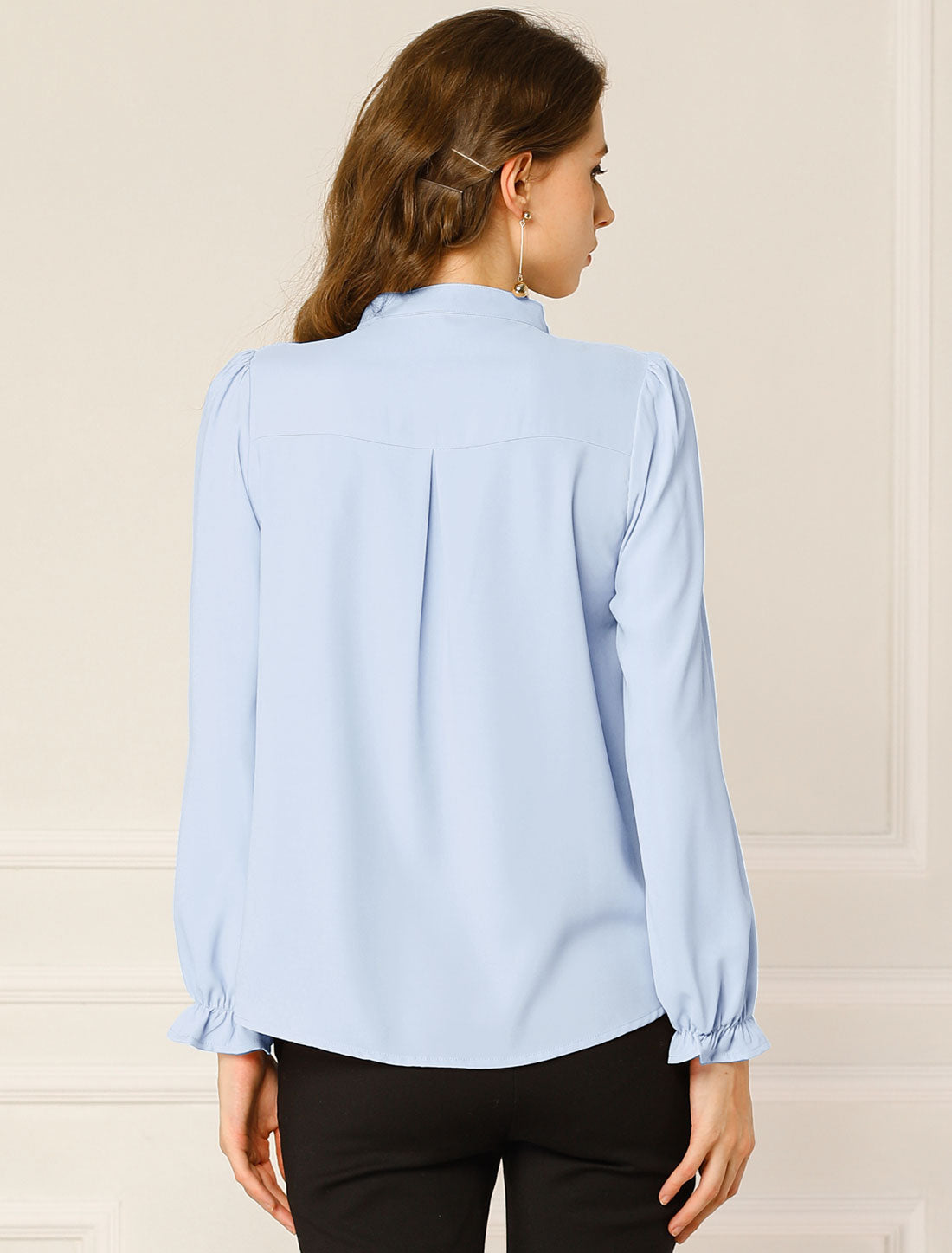 Work Office Blouse Button Up Ruffle Collar Long Sleeve Chiffon Shirt