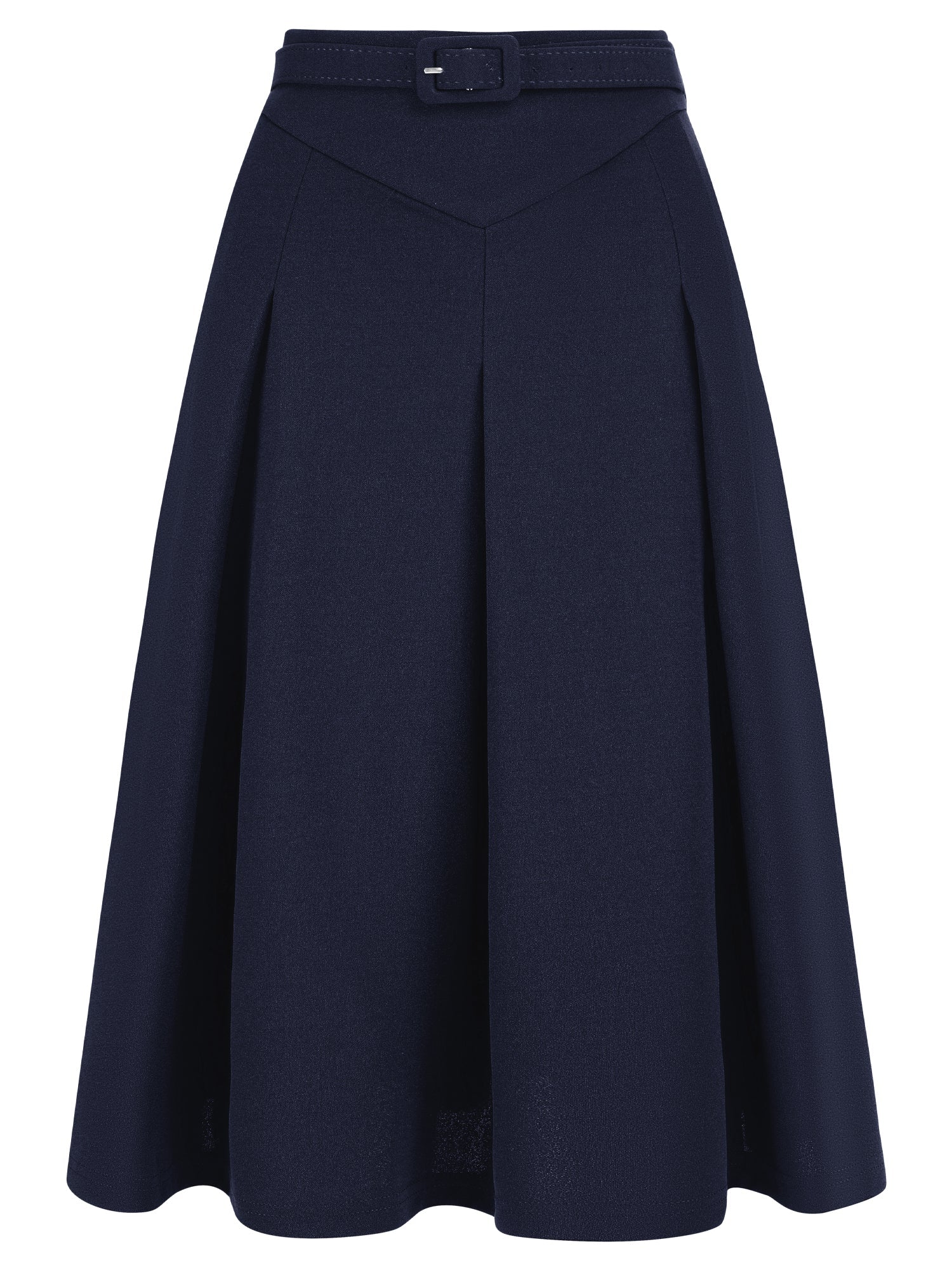 Women's A-Line Belted Waist Casual Midi Flare Pleated Skirt