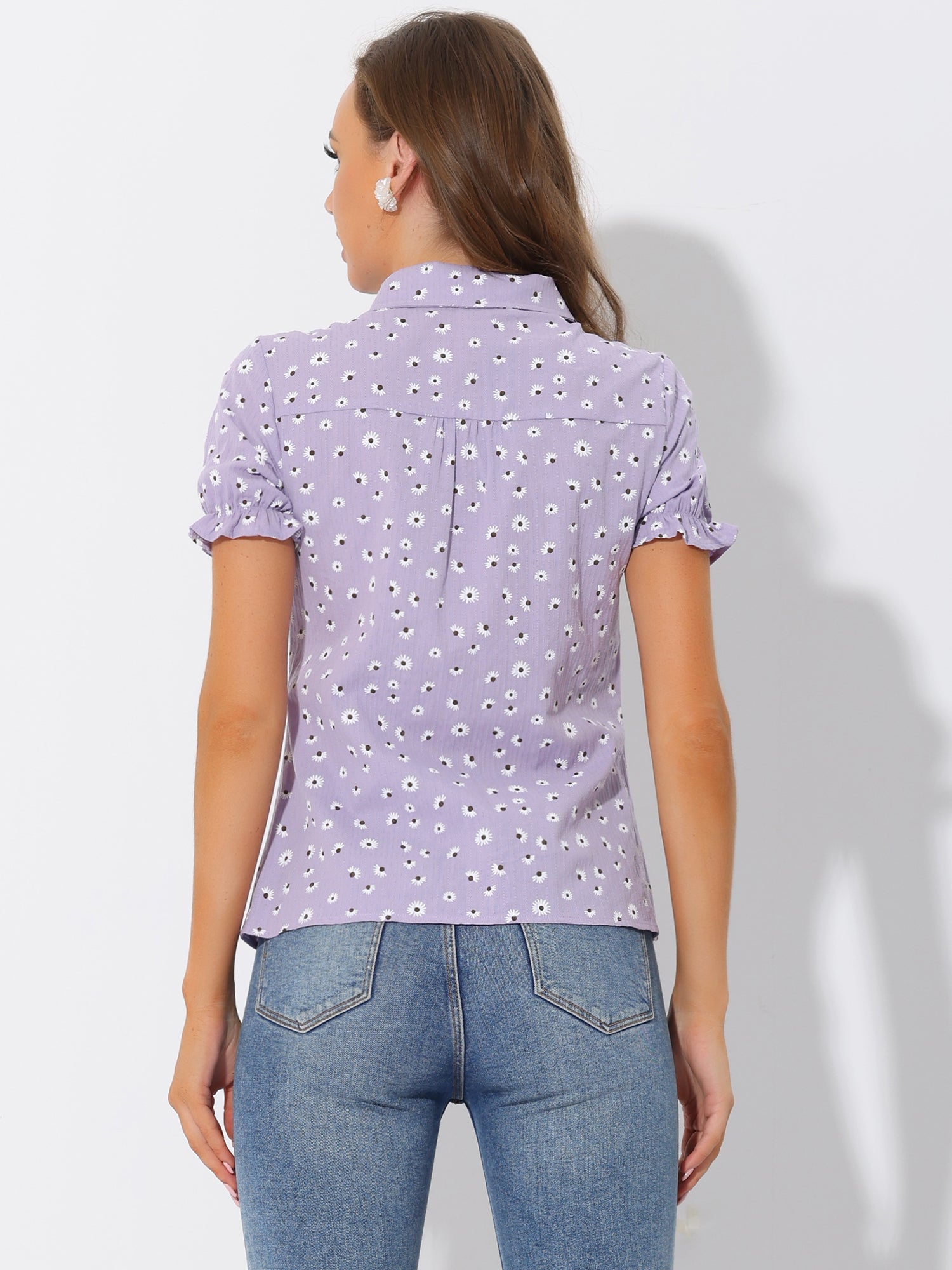 Floral Printed Peter Pan Collar Cotton Short Sleeve Shirt