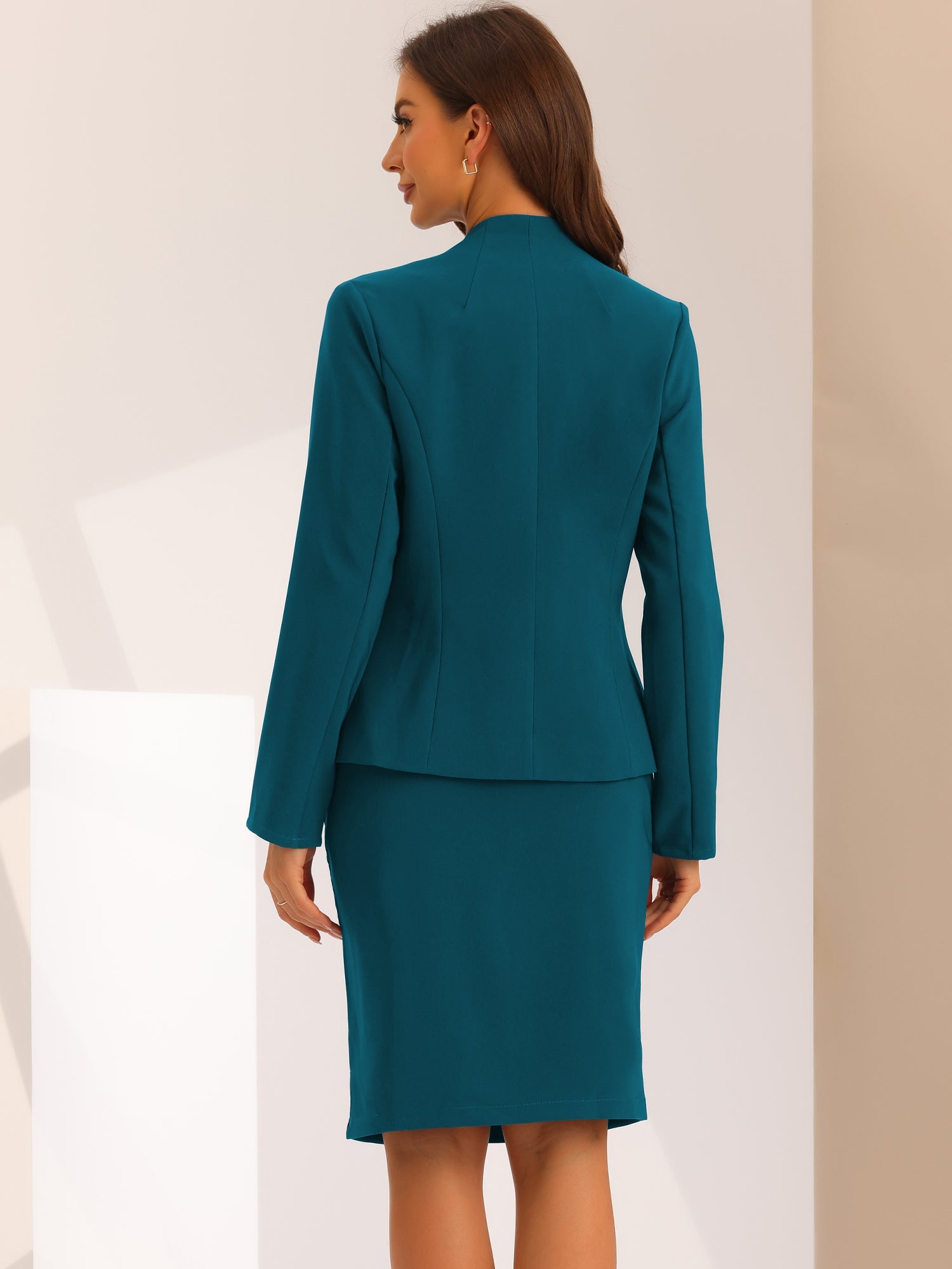 2pc Business Collarless Blazer and Pencil Skirt Suit Sets