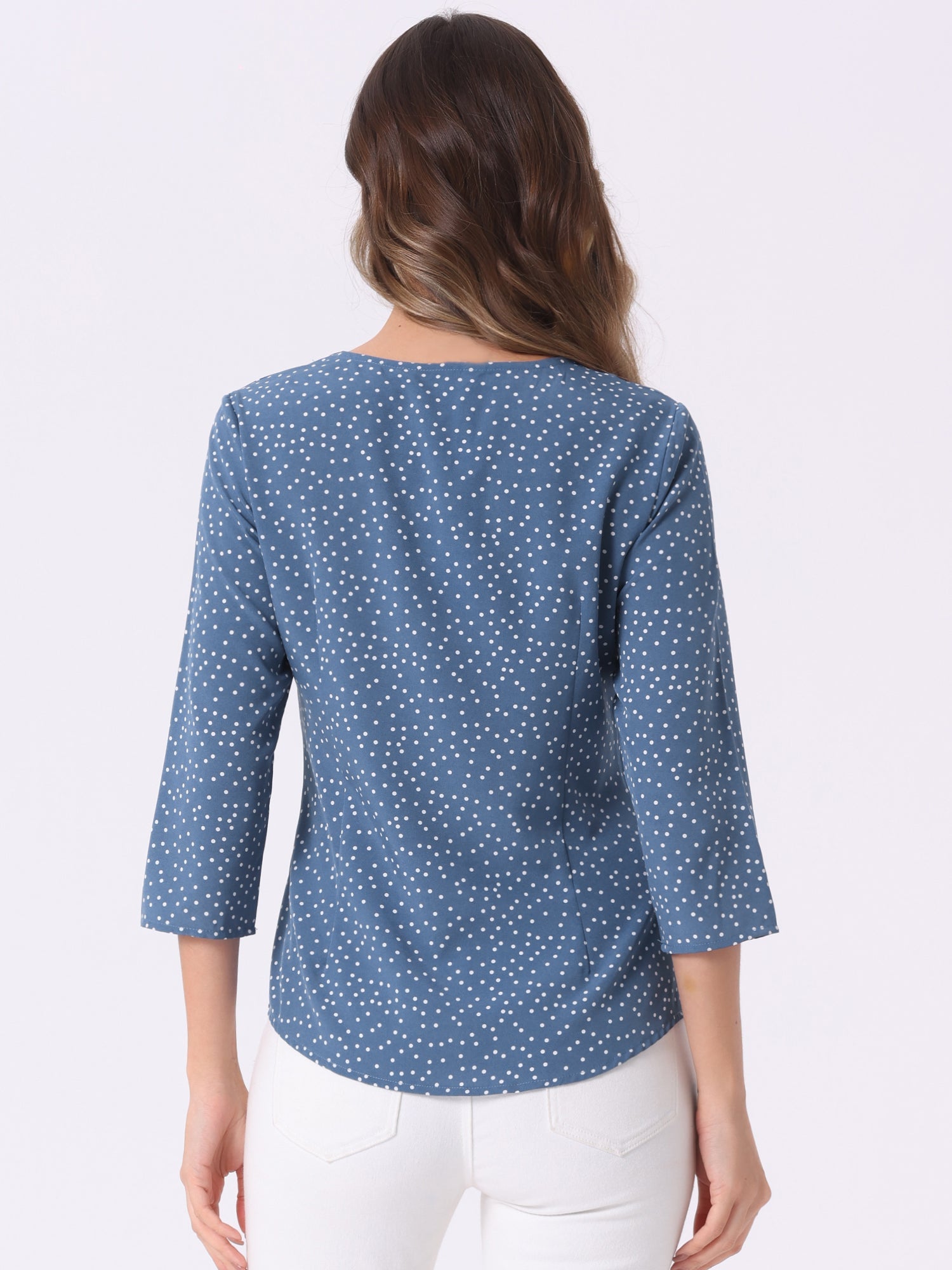 Polka Dots 3/4 Sleeve Button Front Vintage Office Blouse Top