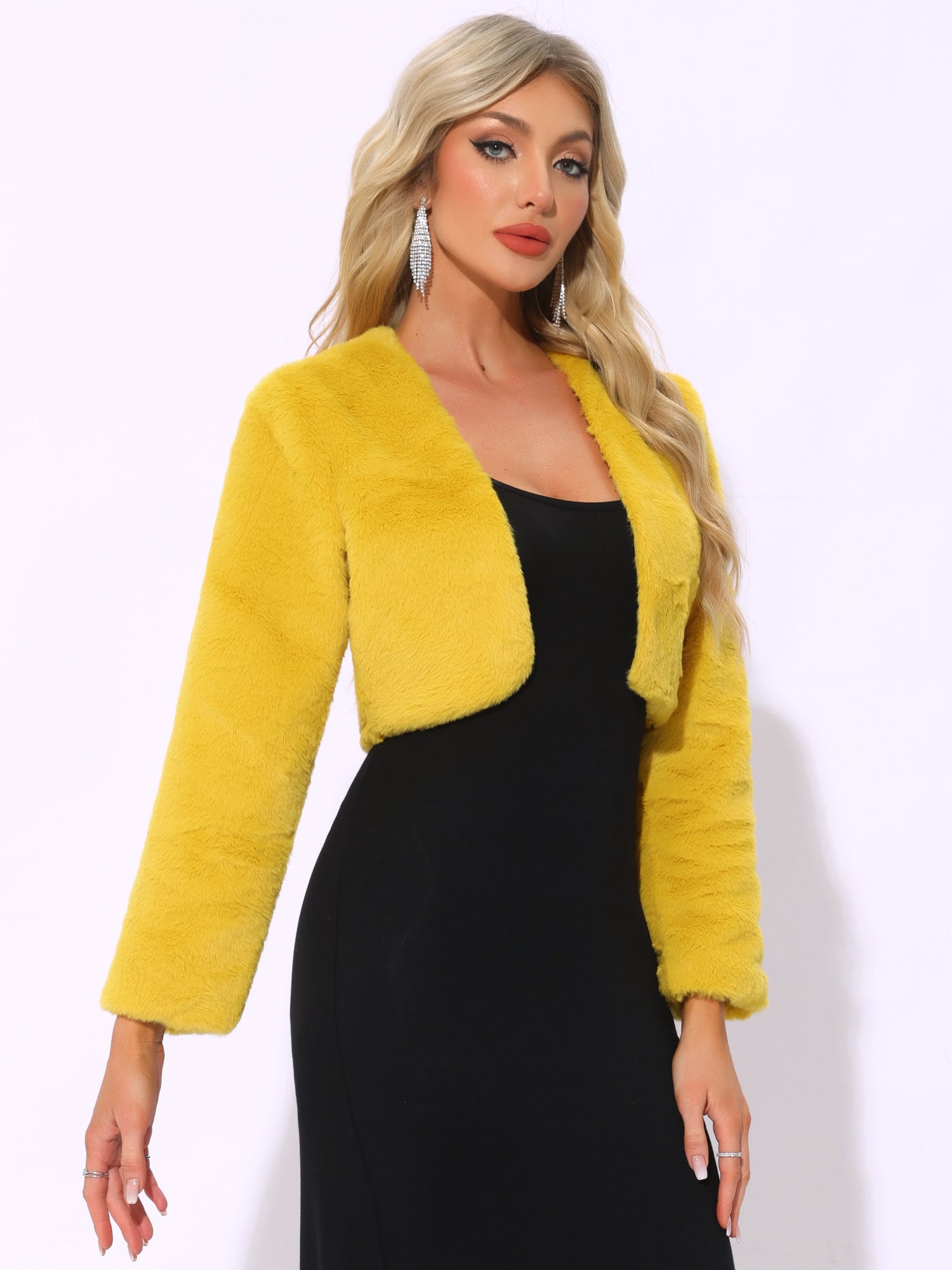 Evening Open Front Bolero Shrug Cropped Faux Fur Jacket