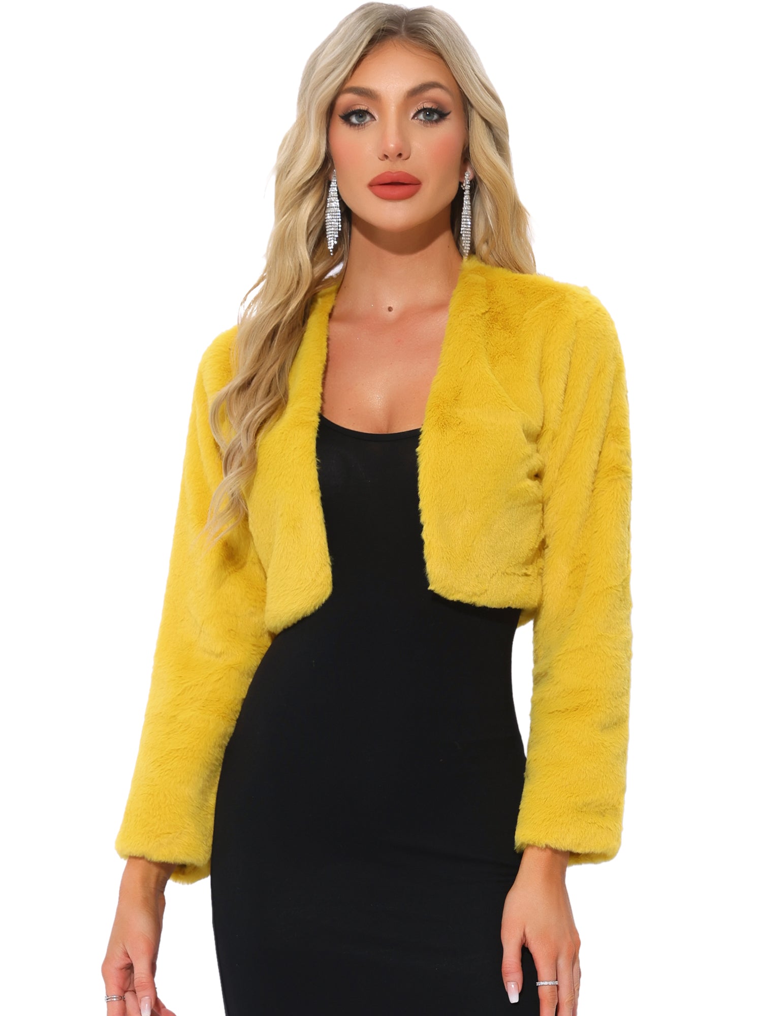Evening Open Front Bolero Shrug Cropped Faux Fur Jacket
