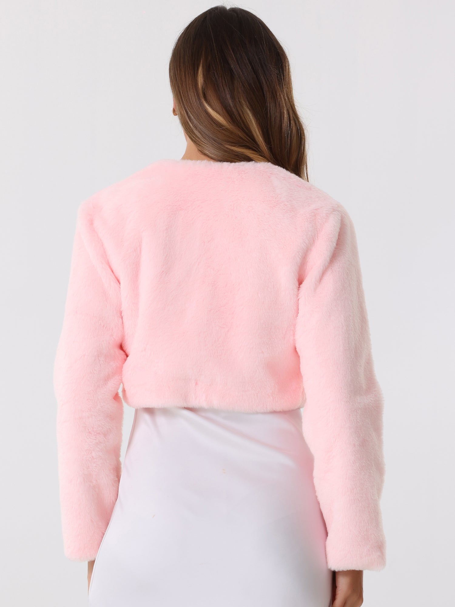 Evening Open Front Bolero Shrug Cropped Faux Fur Jacket