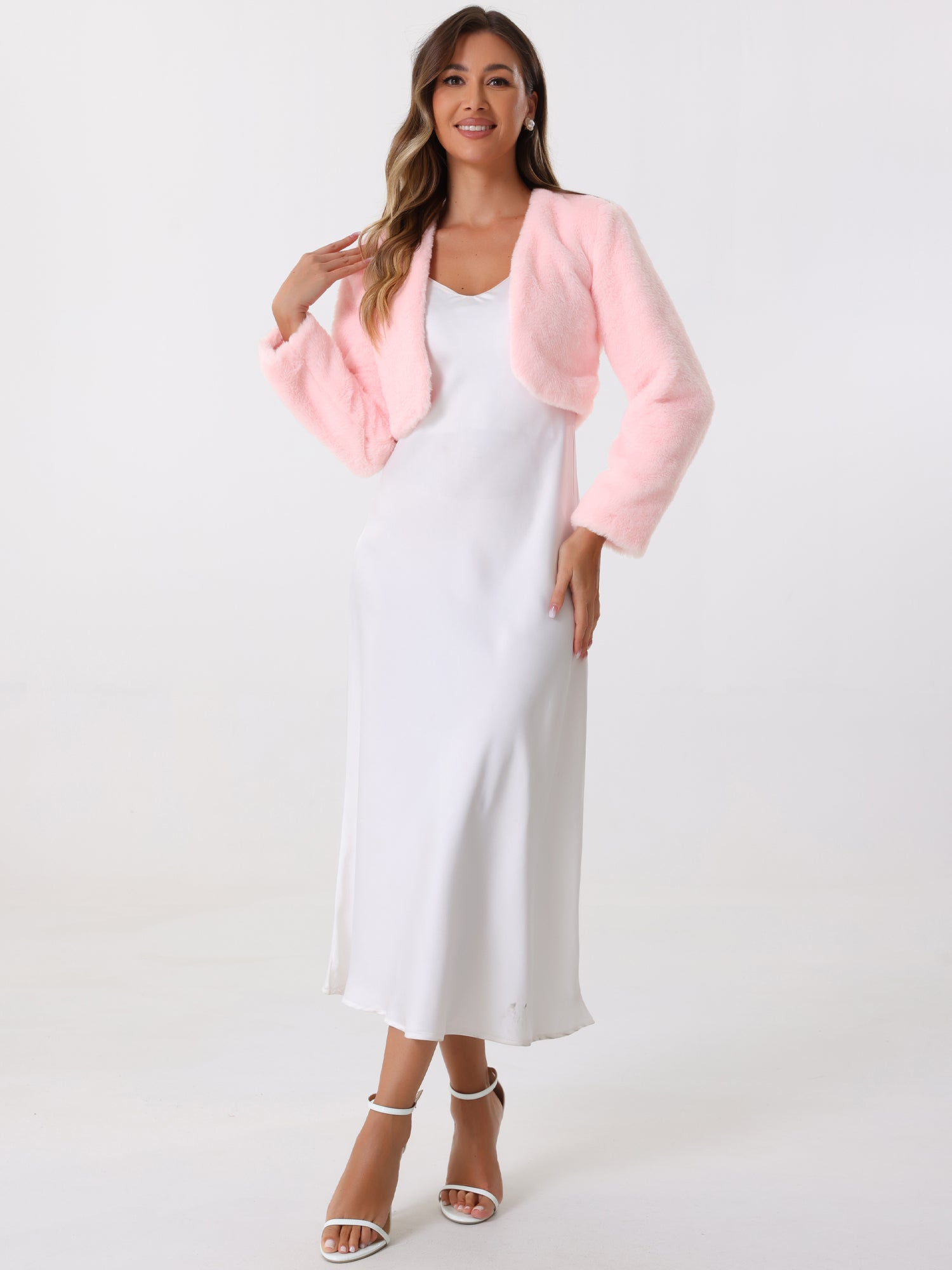 Evening Open Front Bolero Shrug Cropped Faux Fur Jacket