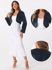 Evening Open Front Bolero Shrug Cropped Faux Fur Jacket