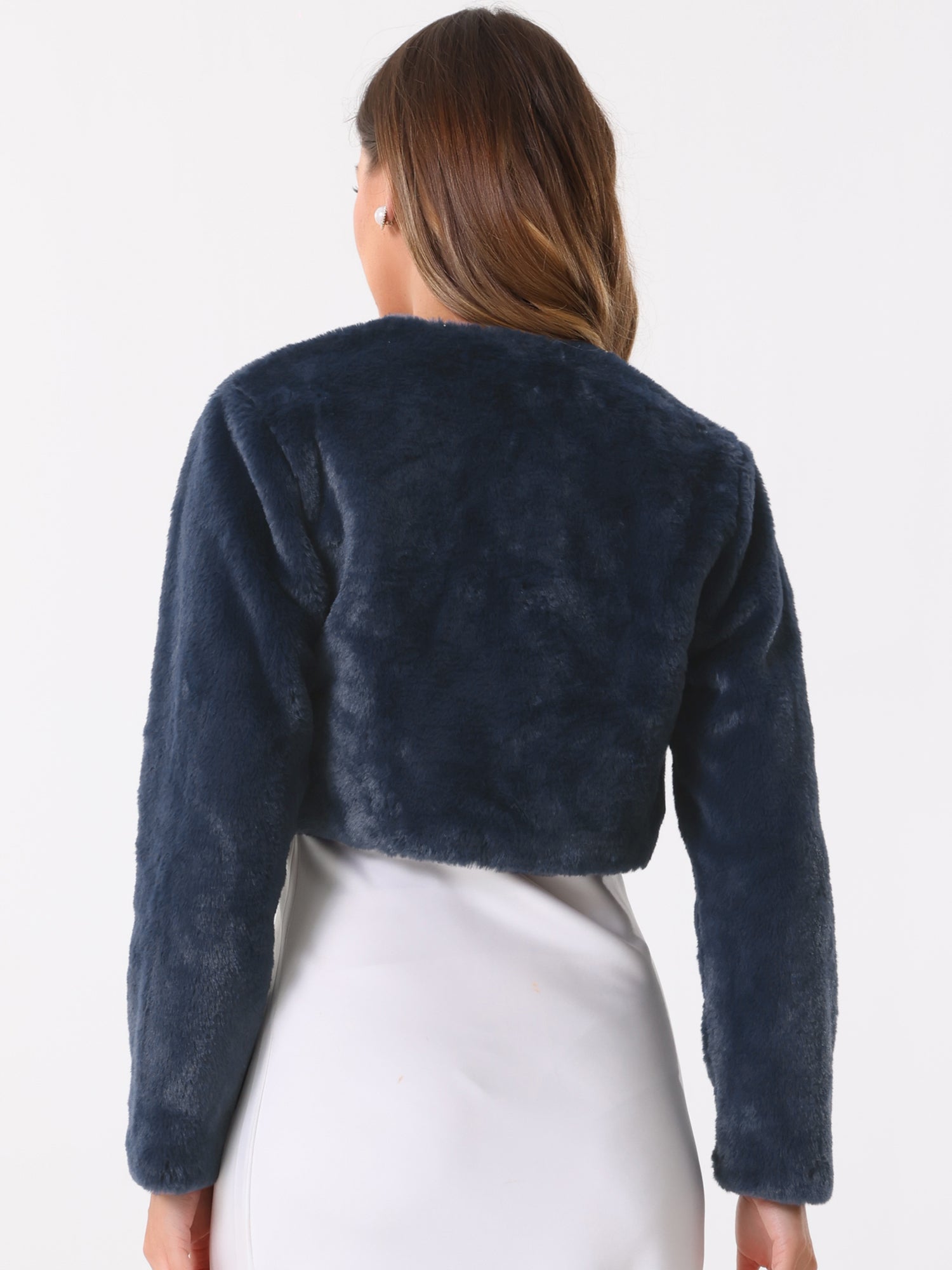 Evening Open Front Bolero Shrug Cropped Faux Fur Jacket