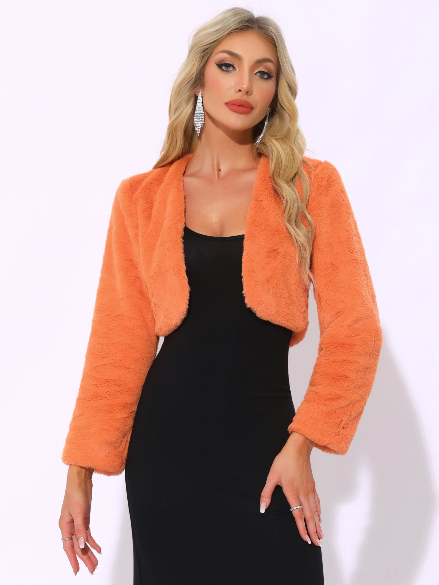 Evening Open Front Bolero Shrug Cropped Faux Fur Jacket