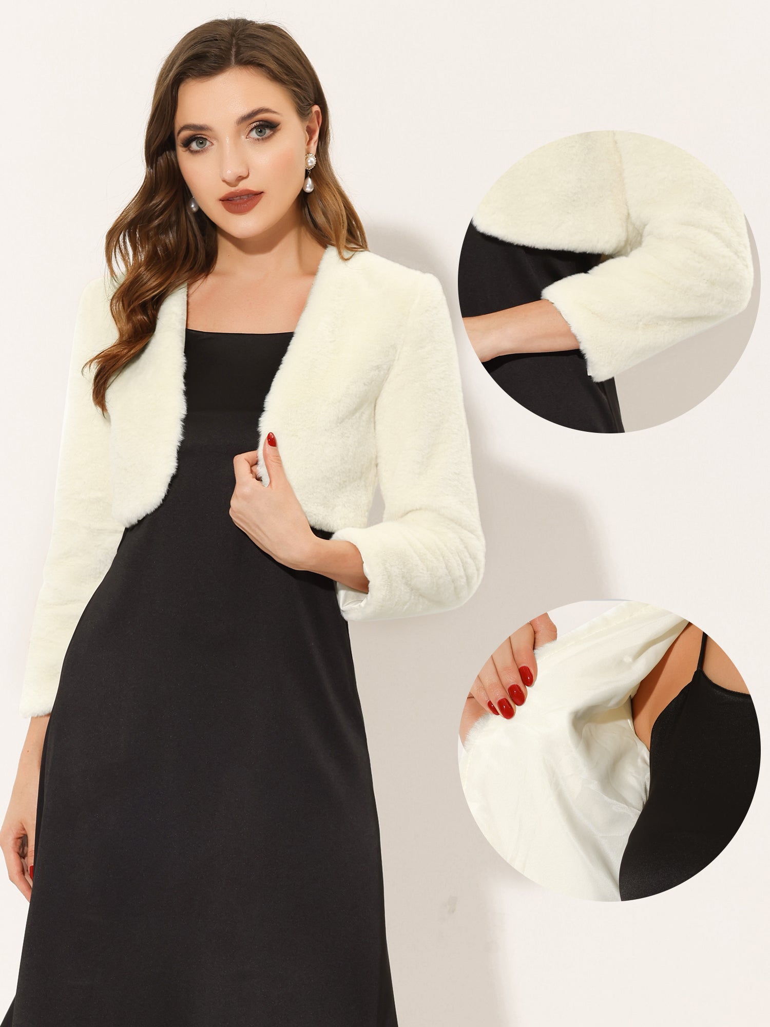Evening Open Front Bolero Shrug Cropped Faux Fur Jacket