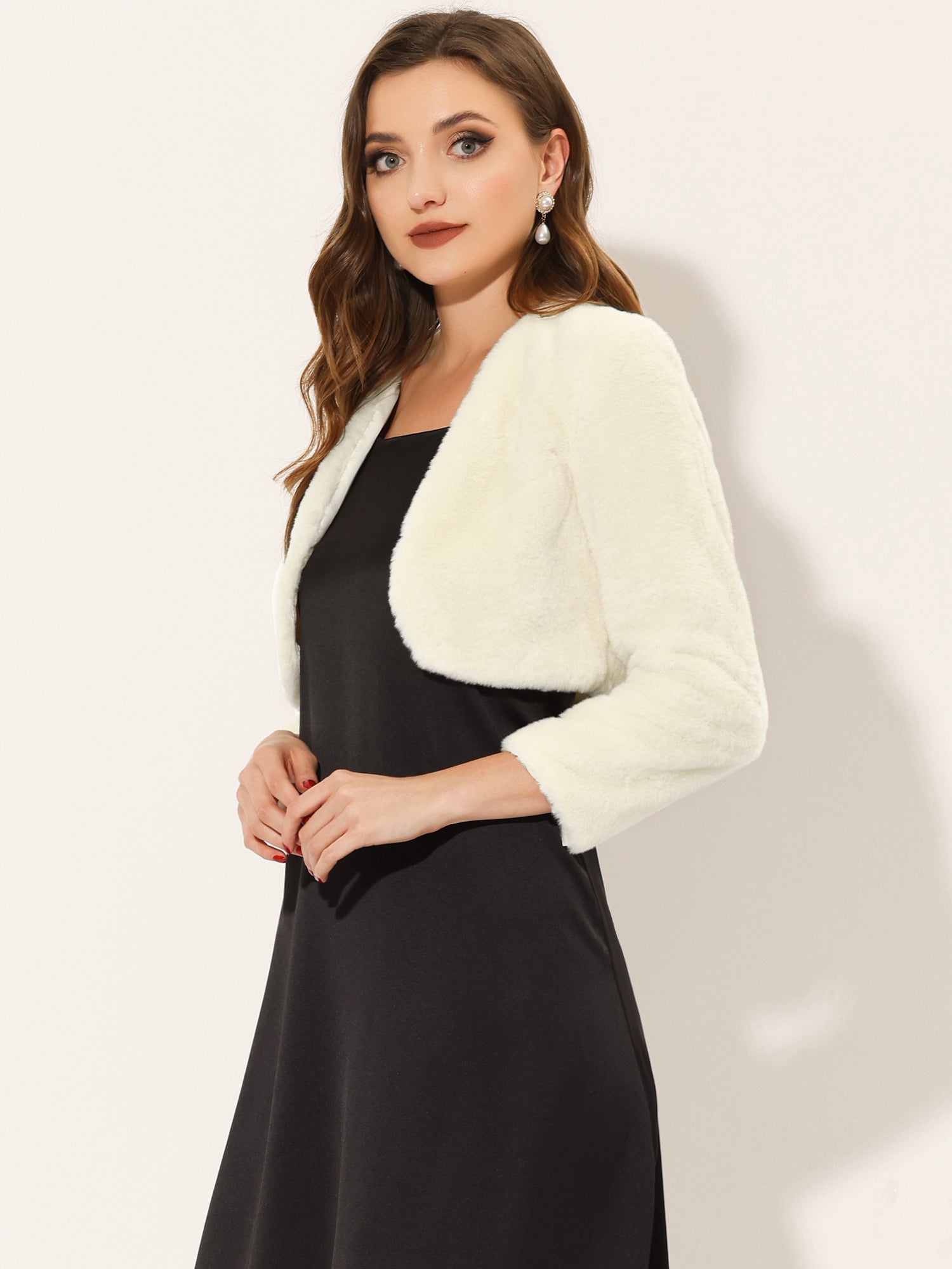 Evening Open Front Bolero Shrug Cropped Faux Fur Jacket
