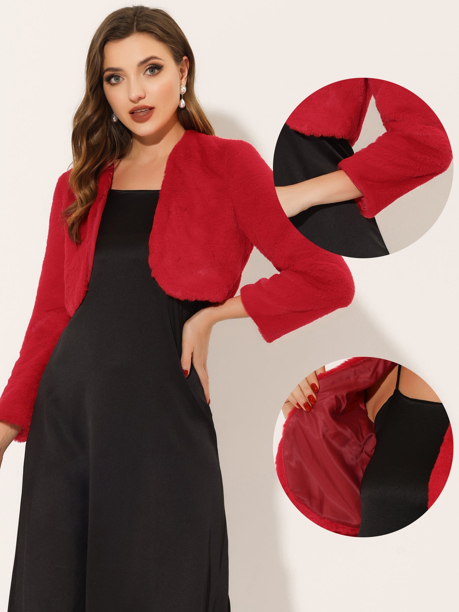 Evening Open Front Bolero Shrug Cropped Faux Fur Jacket