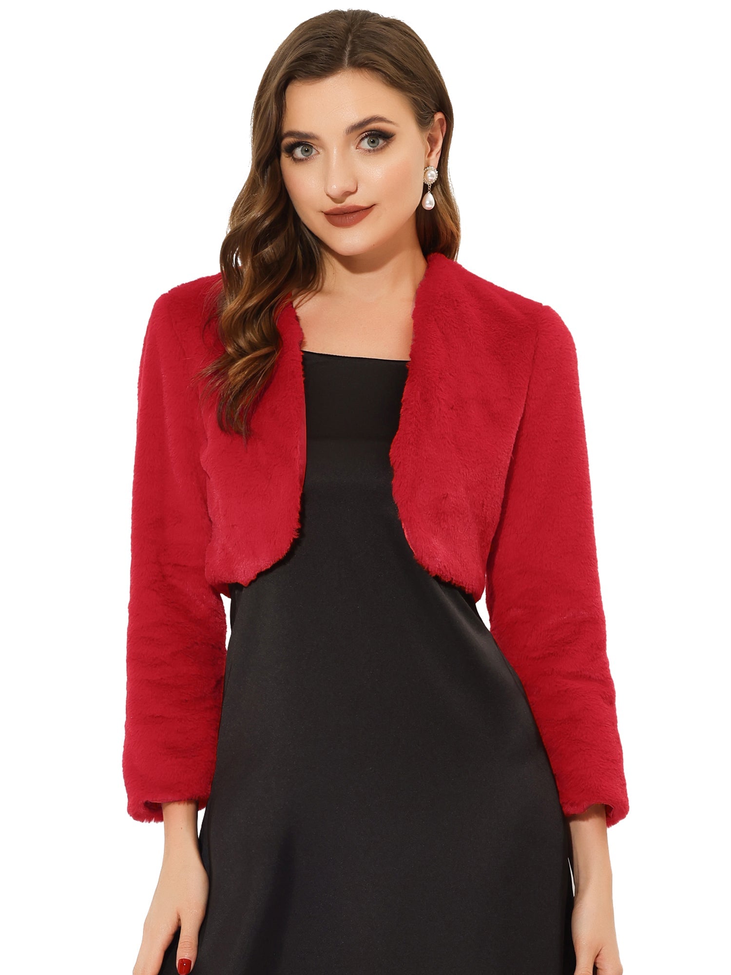 Evening Open Front Bolero Shrug Cropped Faux Fur Jacket