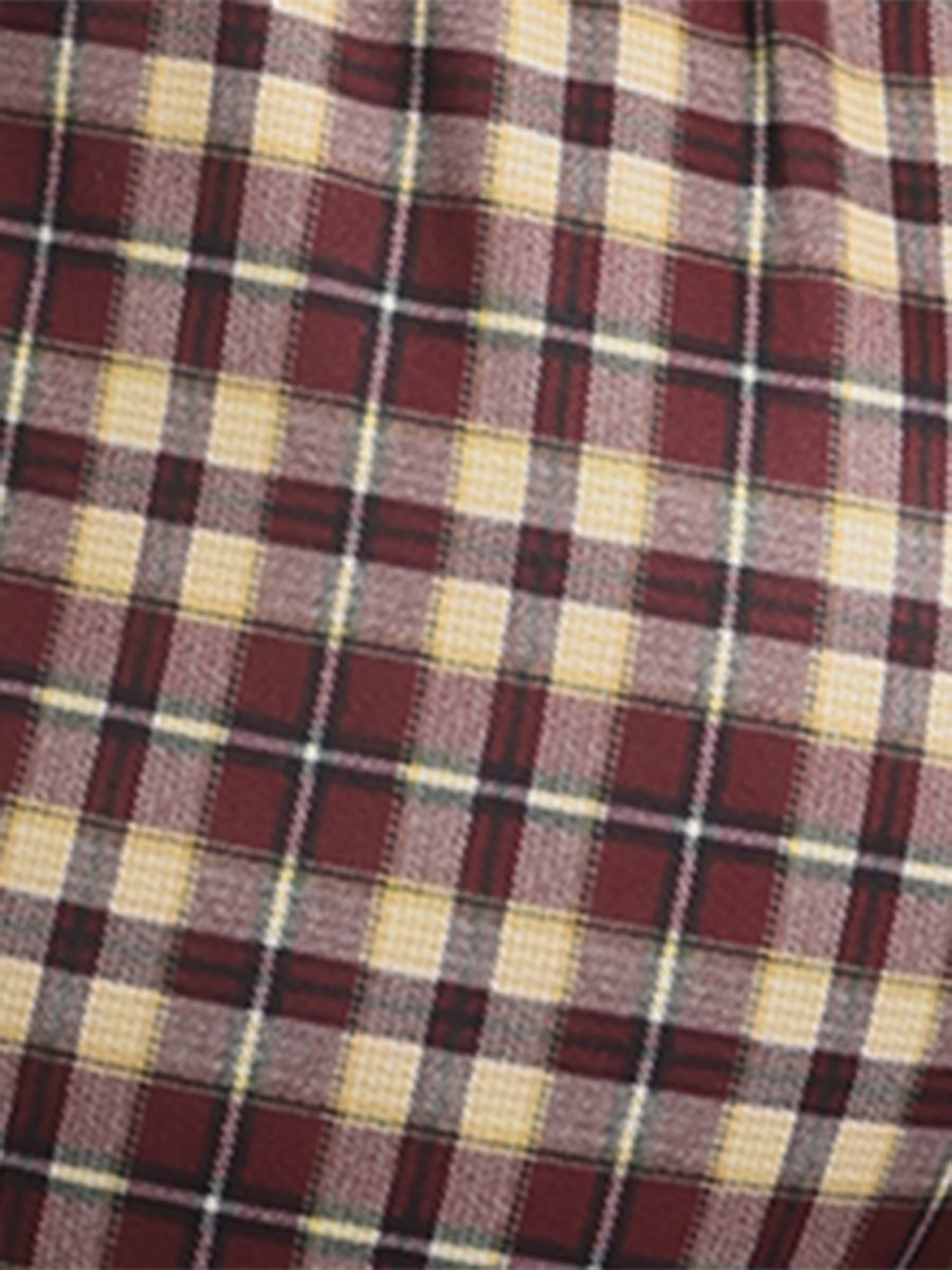 Vintage Tartan Plaid Pants Elastic Waist Straight Long Trousers