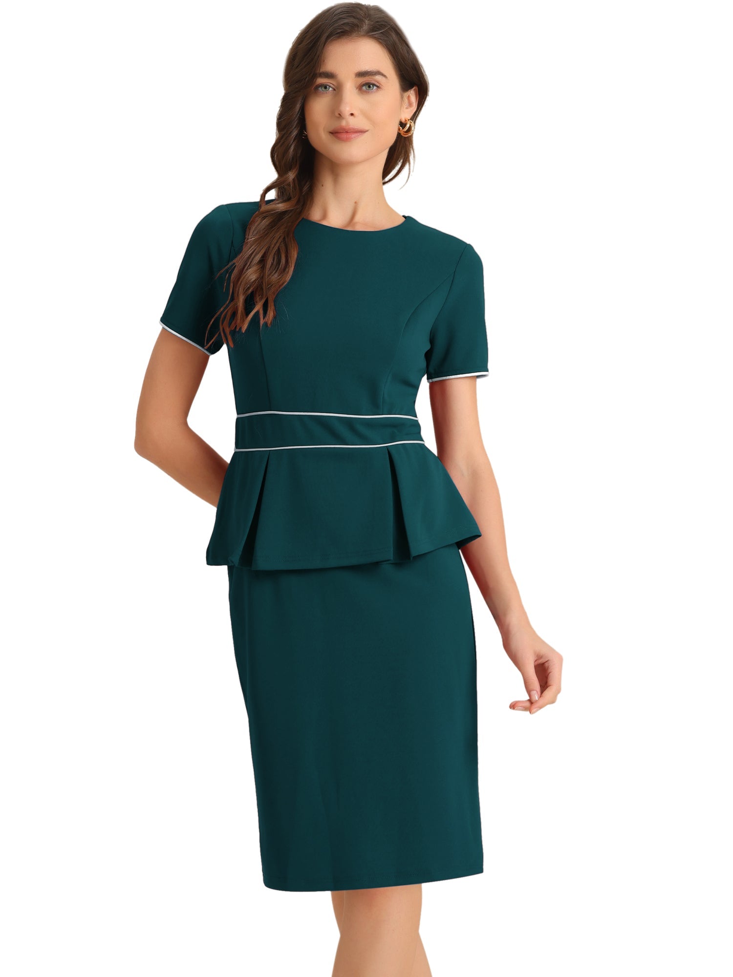 Peplum Pencil Crew Neck Short Sleeve Bodycon Elegant Sheath Dress