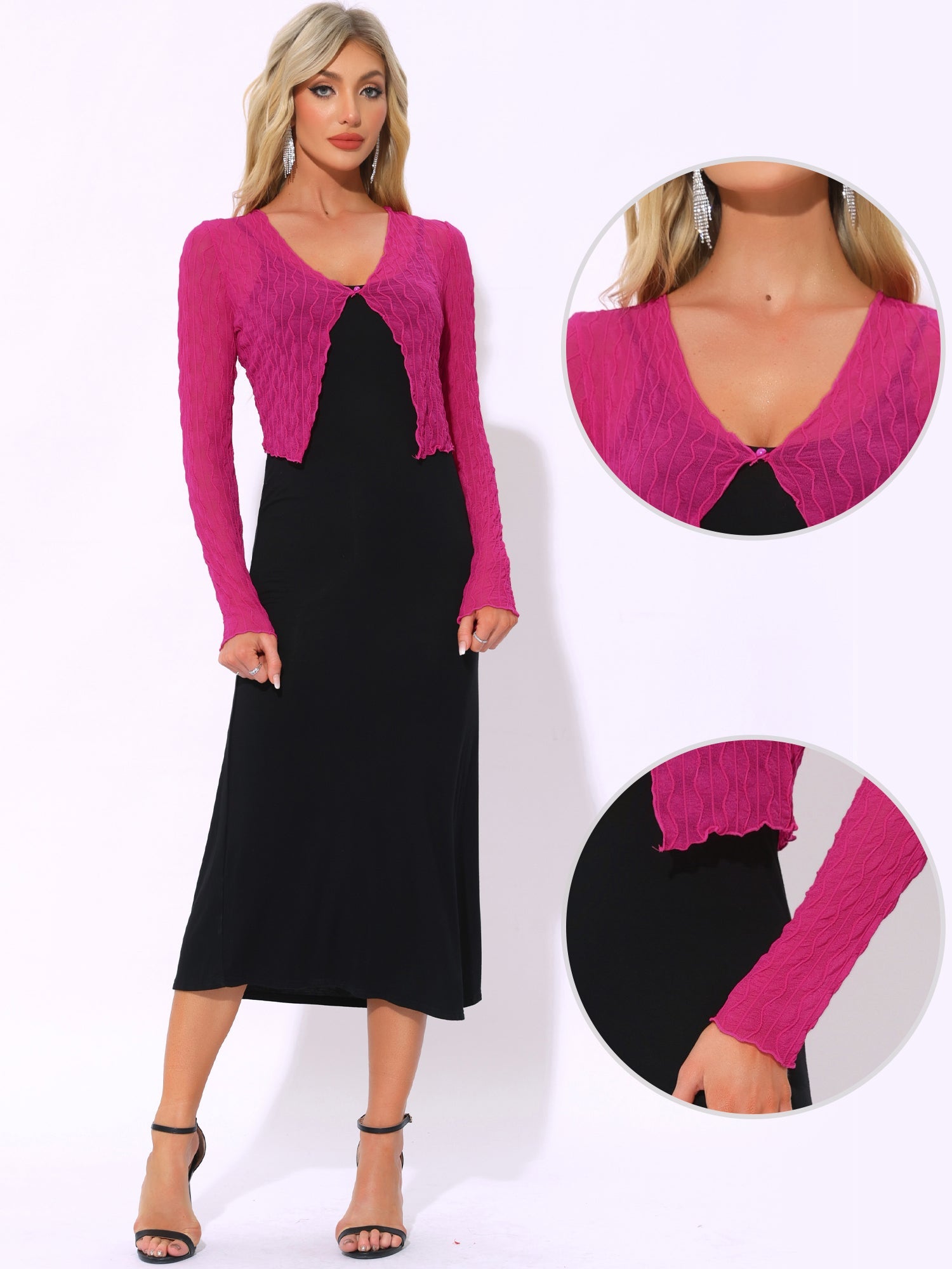 Long Sleeves Lightweight Sheer Textured Cropped Bolero Shrug