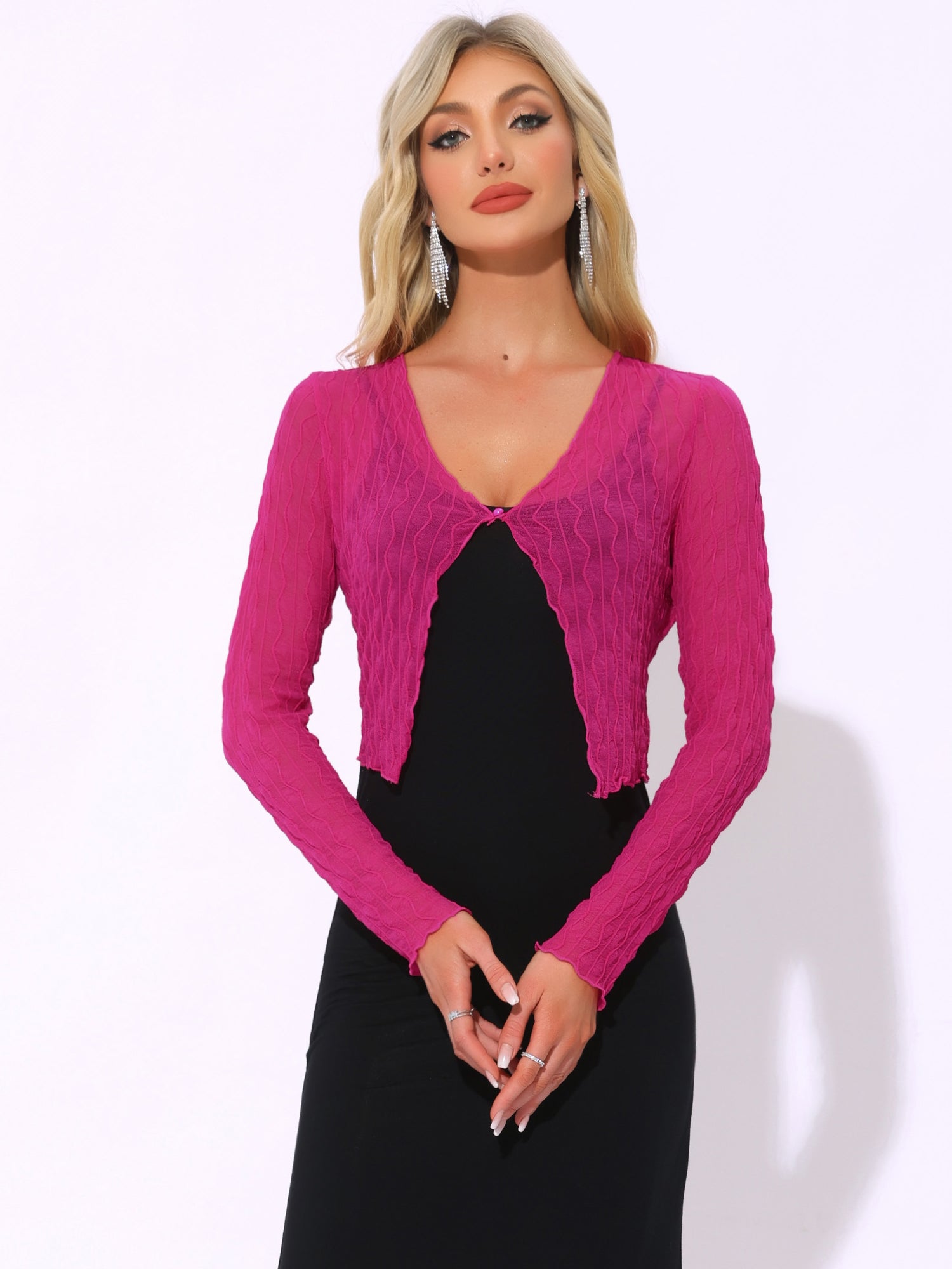 Long Sleeves Lightweight Sheer Textured Cropped Bolero Shrug